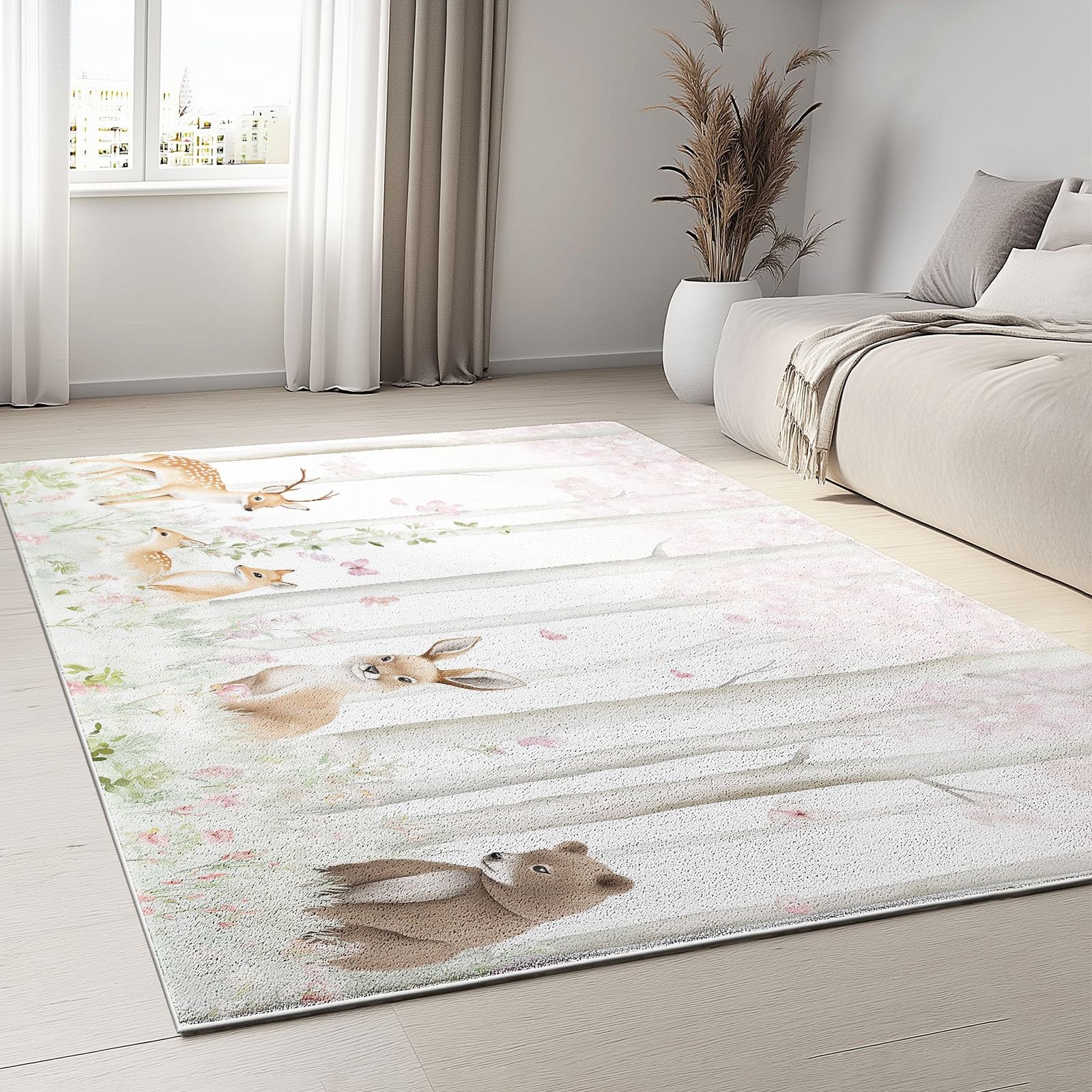 Tapis de décoration rectangulaire - Motif : forêt - Renard - avec Motif - Lavable - Antidérapant - en Flanelle Douce - pour Chambre d'enfant - 120 x 170 cm