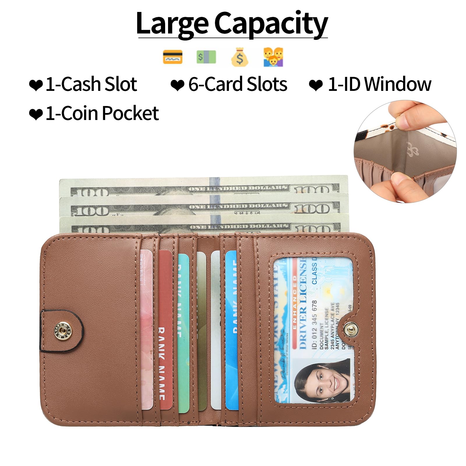 SENDEFN Slim Wallet for Women Bifold Small Leather Zipper Pocket Wallet, RFID Blocking Card Holder with ID Window