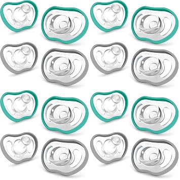 Nanobebe Active Baby Pacifiers 4-36 Months - Orthodontic, Lightweight and Vented, Curves Comfortably with Face Contour, 100% Silicone - BPA Free, Perfect Baby Registry Gift 4pk, Teal/Grey Pack of 4