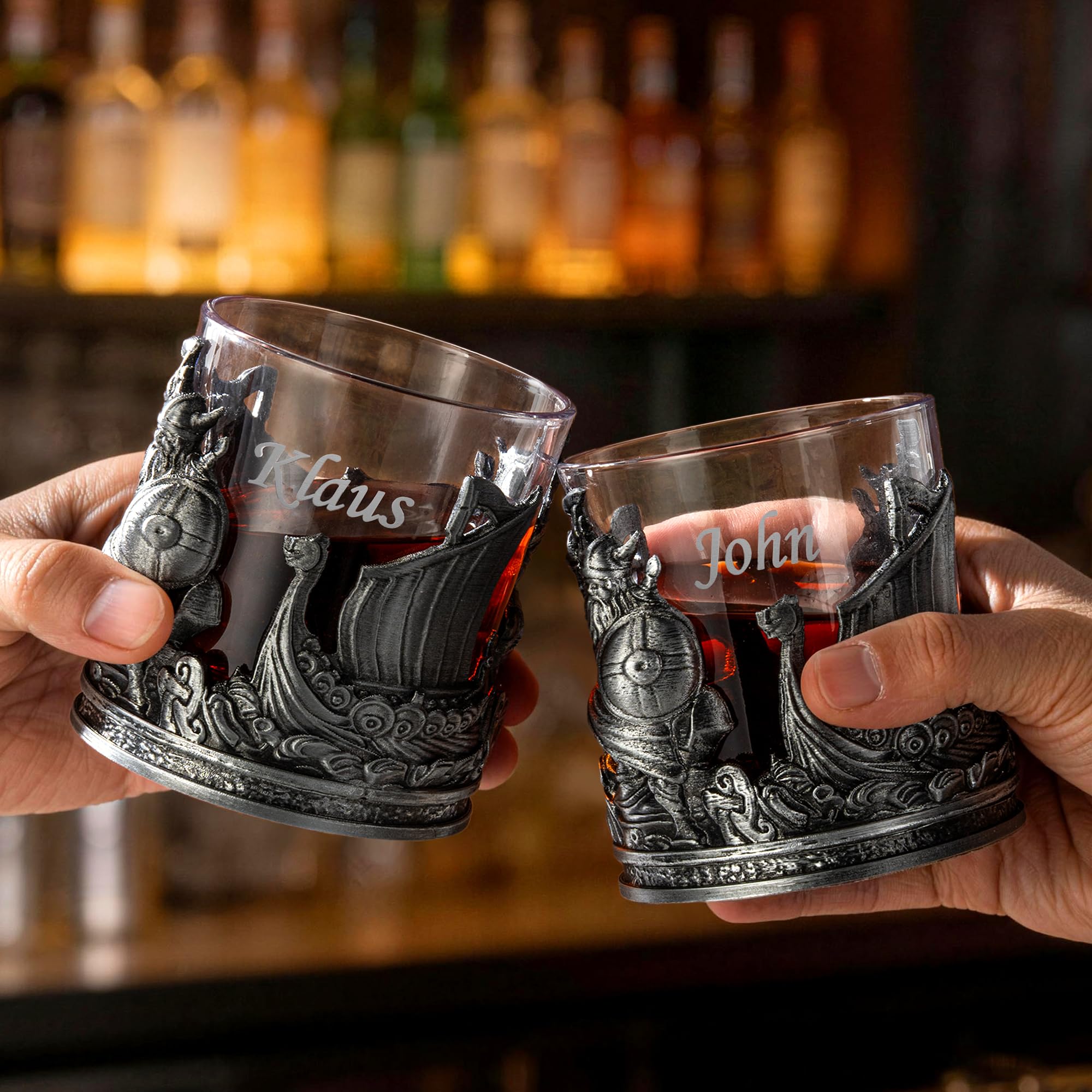 Whiskyglas, personalisierbar, Wikinger-Motiv, graviert, 284 ml, Whiskey-Steine, Vatertagsgeschenke für Ihn, Männer, Freunde, Kollegen, Whisky-Enthusiasten, geeignet für den Einsatz in Bar, Party