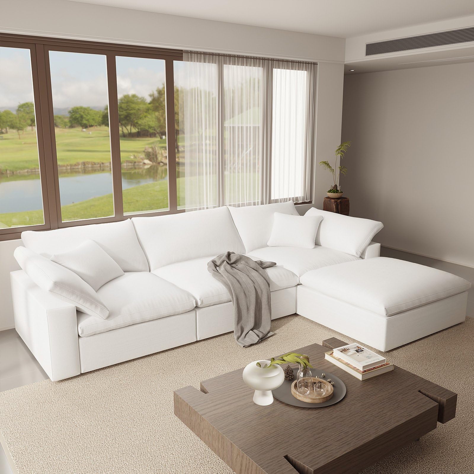 Intuition Decor Oversize Cloud Modular Sectional Sofa,110.8" L Shape 3 Seaters with Chaise Down Filled Comfort Sofa Detachable Couch Cushion Covers