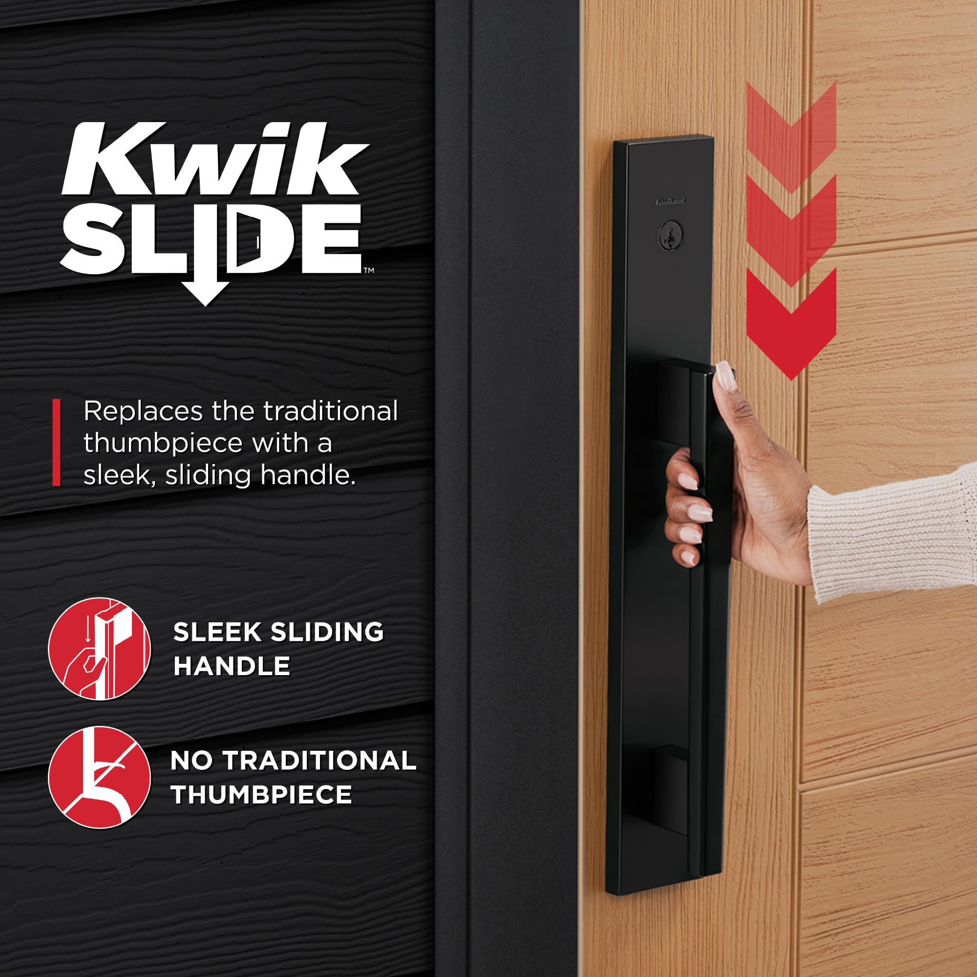 Kwikset Careus - Juego de manija y cerrojo de seguridad para puerta delantera, juego de manijas de puerta de entrada exterior con palanca reversible interior, negro mate, resistente a las púas