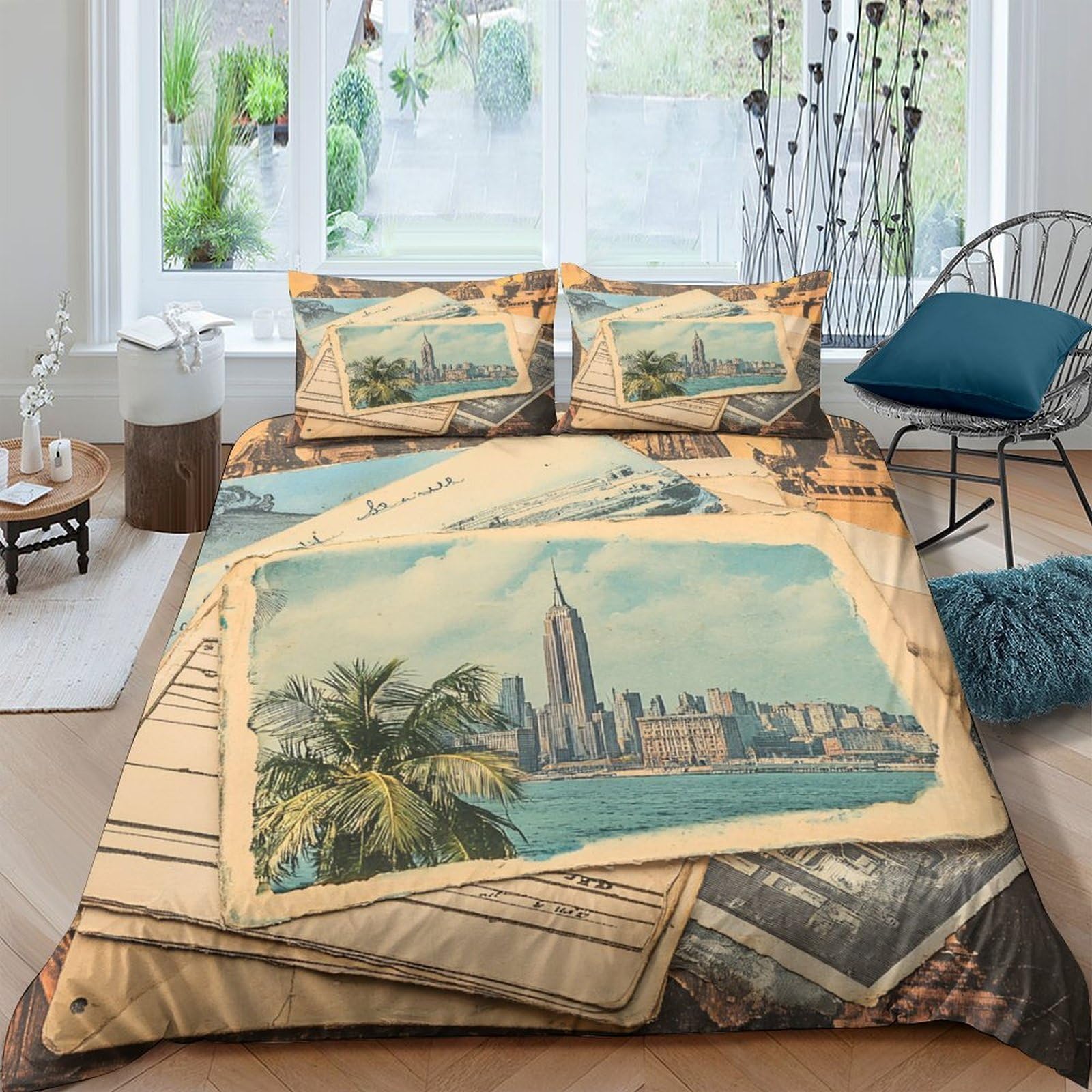 Ctjqhvkz Style-6 3D Printed Vintage Postcard Fitted Sheet Microfiber Soft Breathable Dubai Skyline Mattress Cover Decor For Bedroom Guest Room Single（135X200cm）