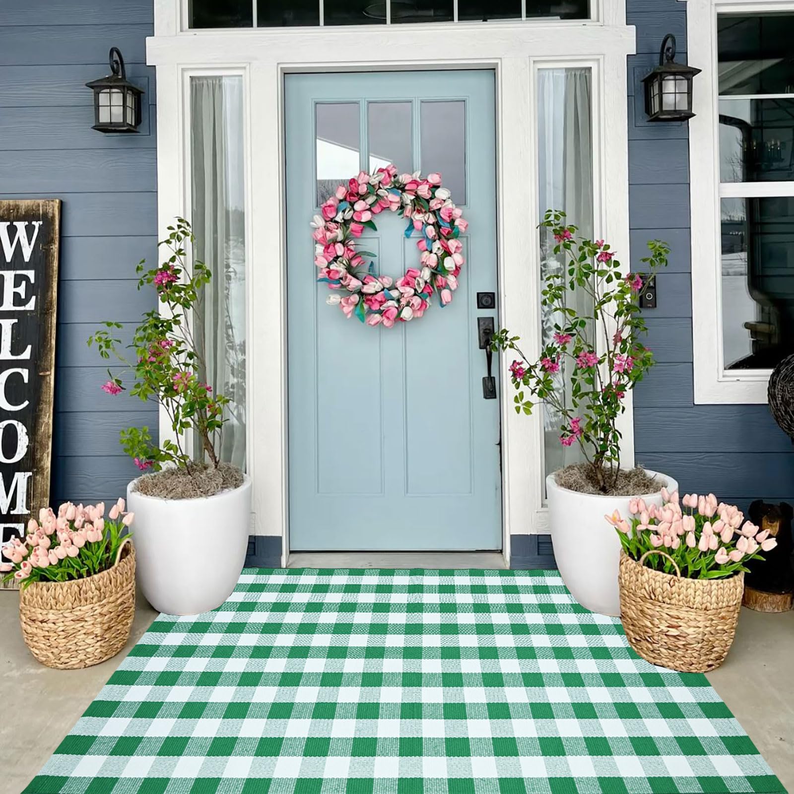 Buffalo Plaid Outdoor Rug - Spring Doormat -3