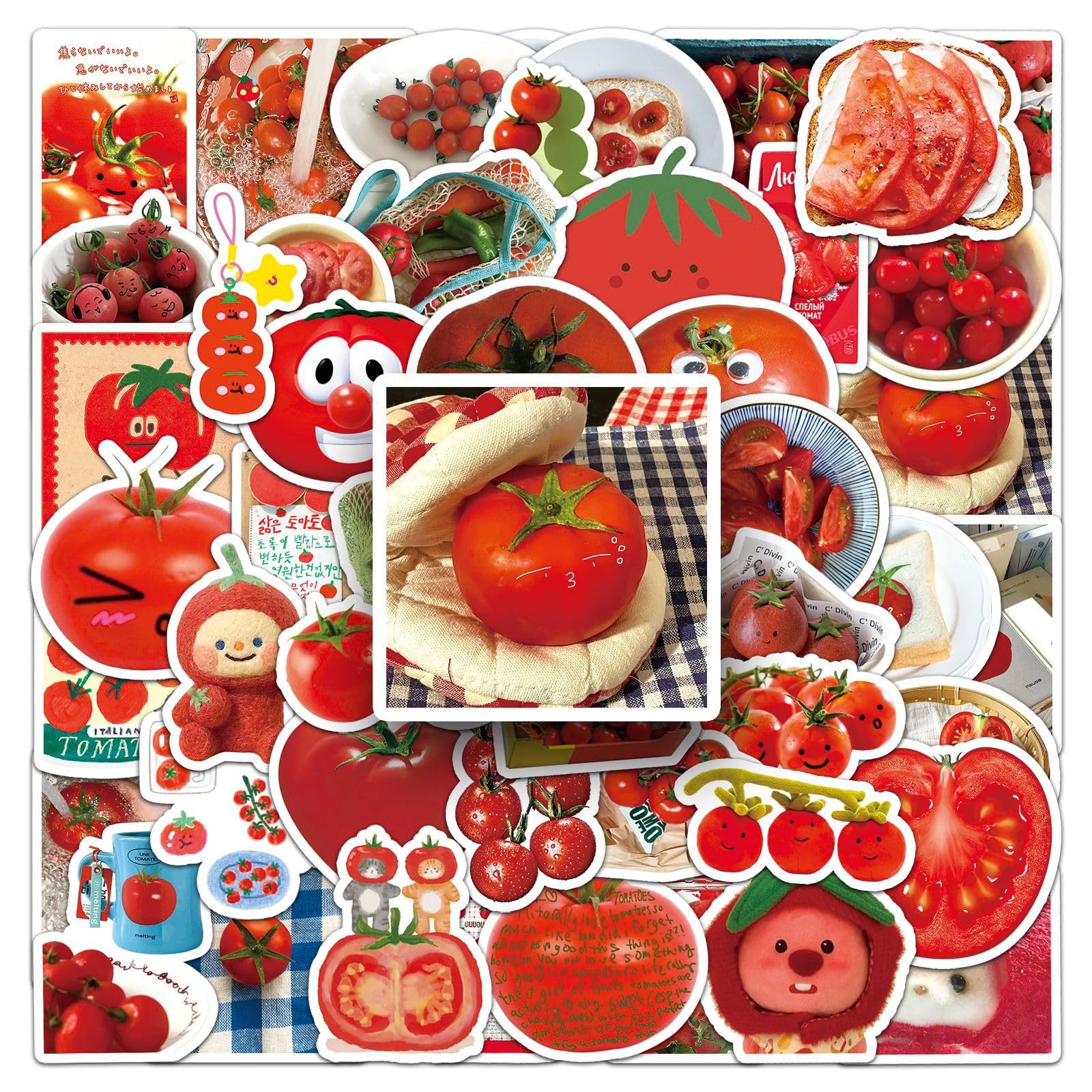 Lylsdsb Women's Tomato Stickers 50 Pcs Waterproof Cute Cartoon Red Sticker For Water Bottle Laptop Scrapbook Bike Luggage Skateboard Suitcase Car,Vinyl Trendy Funny Fruit Decals For Adults Teens Girls