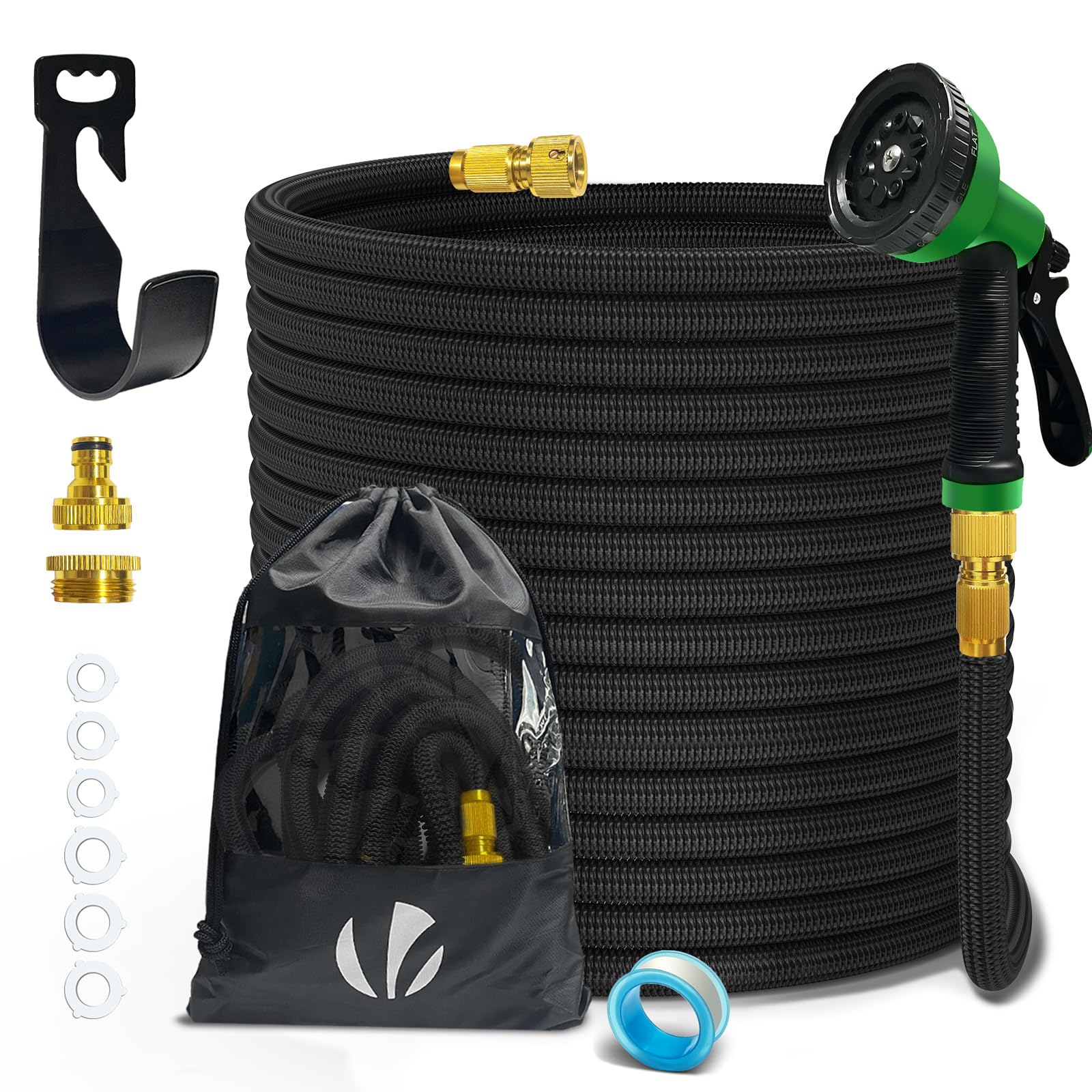 VOUNOT Flexible Garden Hose 30m, Expandable Water Hose Pipe with 10 Modes Water Spary Nozzles, Magic Water Pipe, Black