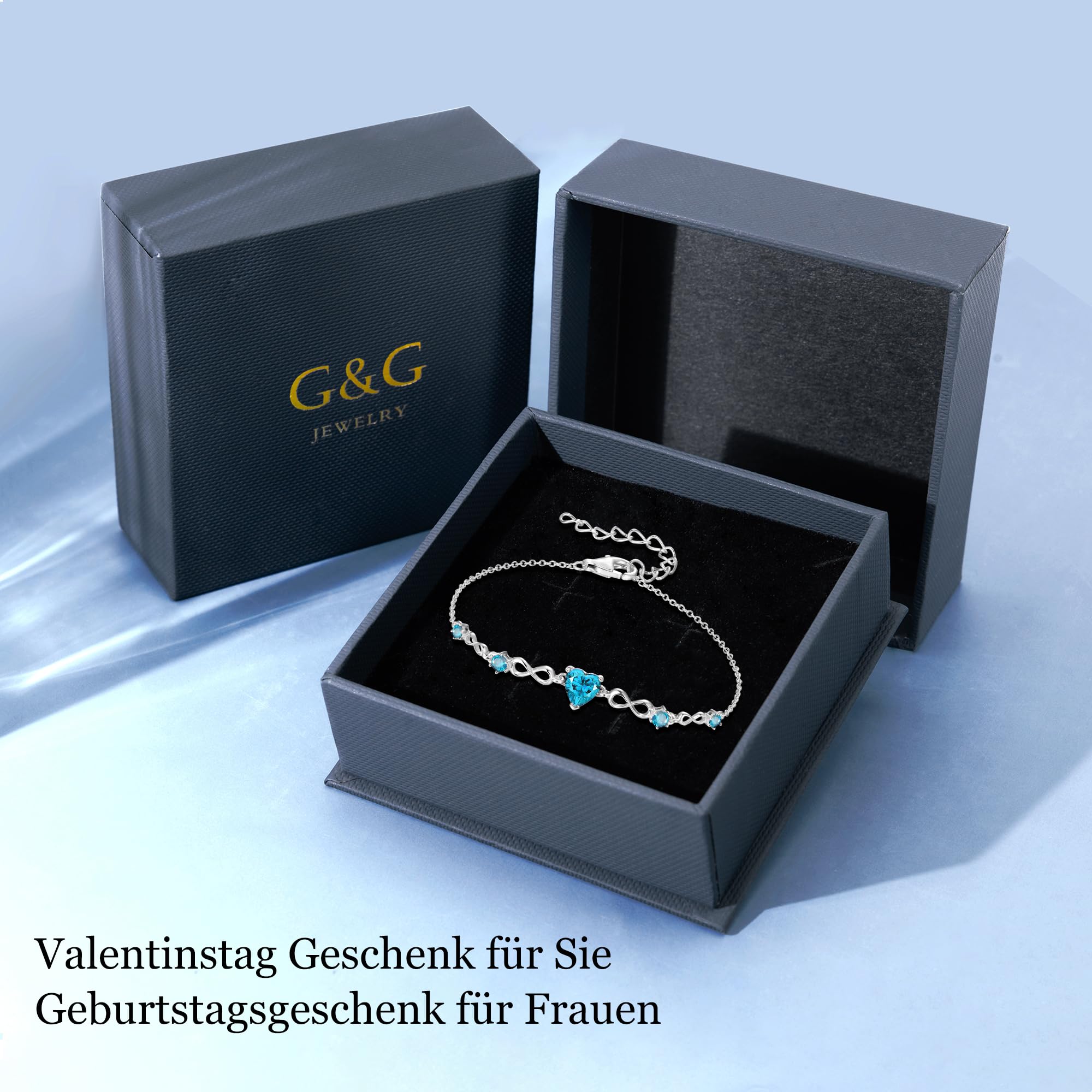 G&GEMSJEW Infinity Heart Bracciale da donna in argento sterling 925, con cuore e pietra portafortuna, regolabile, San Valentino, compleanno, regalo per donne, mamma, fidanzata