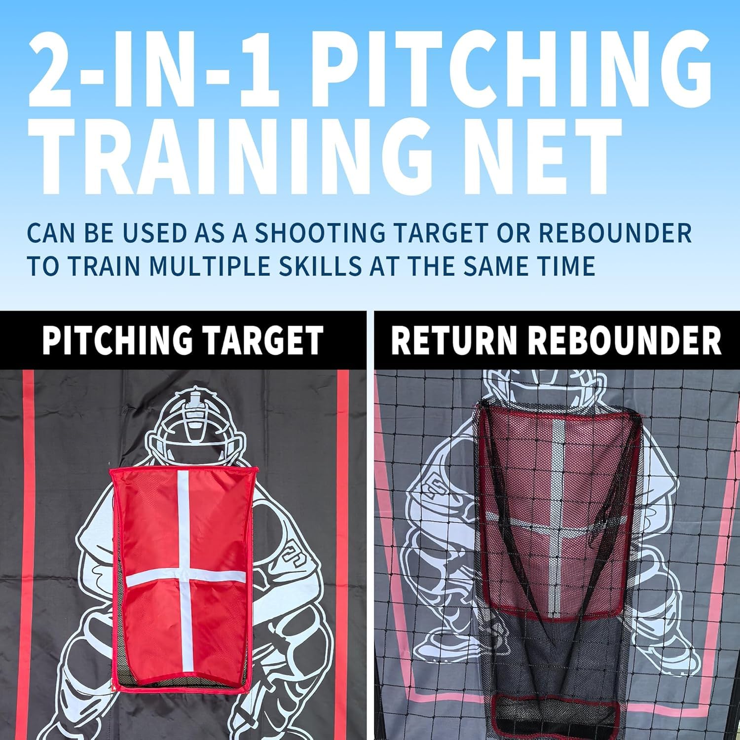 Baseball Rebounder Netz, 155 x 111 cm, Mit 9-Loch-Ziel, Verstellbarer Bounce-Back-Trainer, Strike-Zone-Übungsnetz Für Softball Und Baseball, Trainingsgerät Für Den Garten