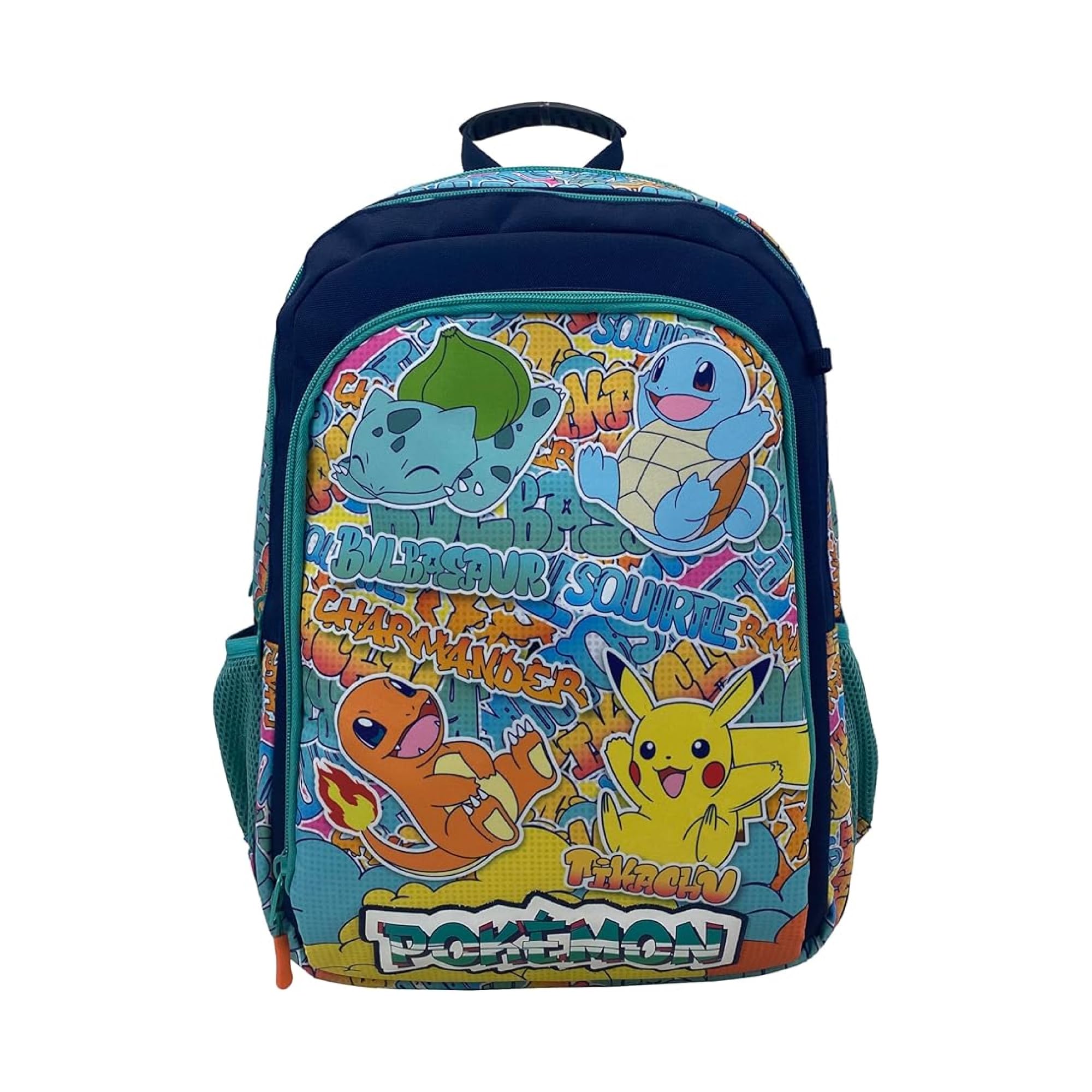 CYPBRANDS CyP Brands-Pokémon- Mochila, Mochila adaptable a carro, Pikachu, Charmander, Squirtle, Bulbasaur, Multicolor, Producto Oficial