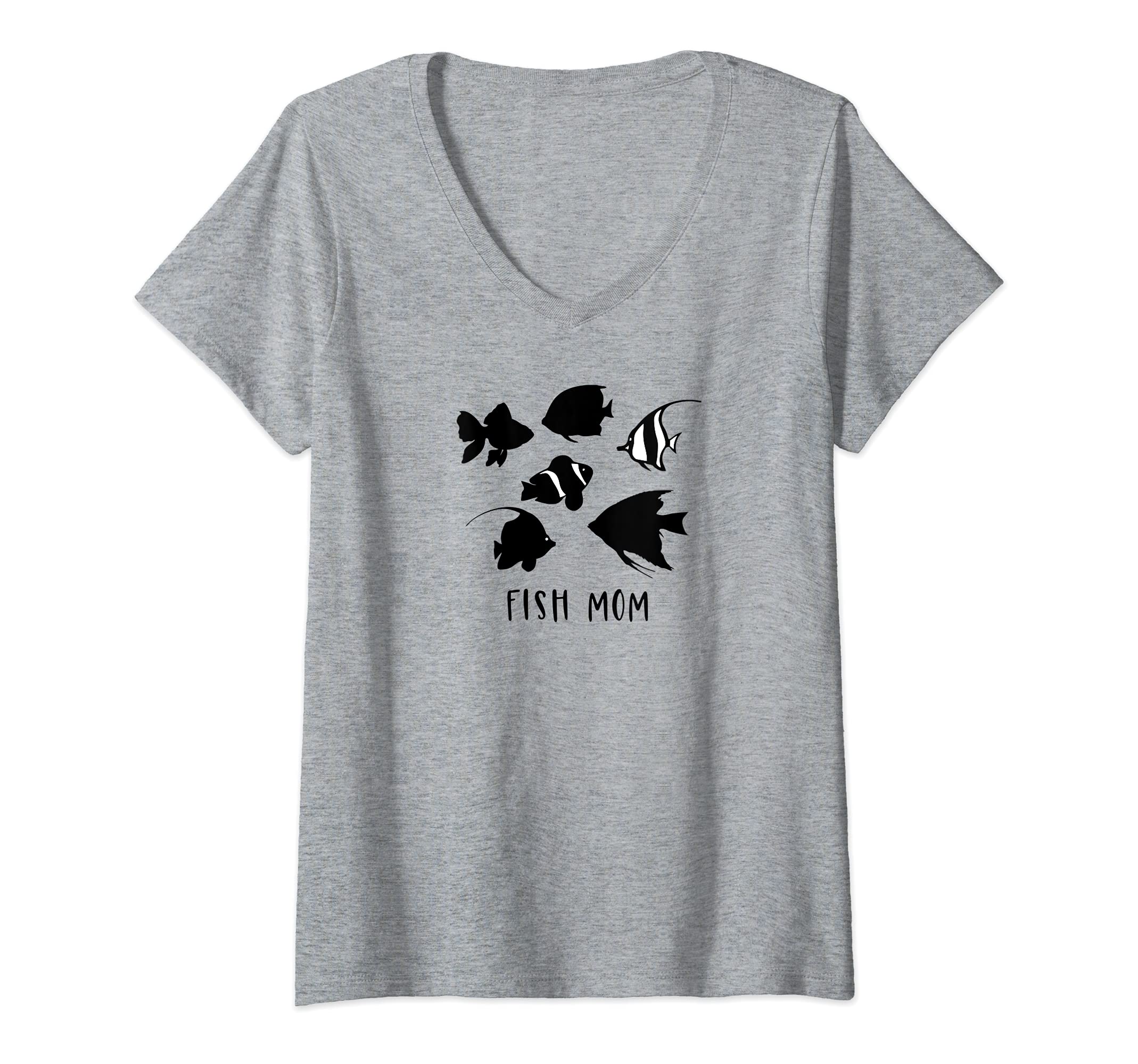 Womens Fish Mom pet mom funny aquarium fish owner V-Neck T-Shirt, Grey