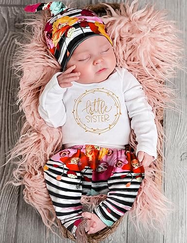 Miniatura 2 de KANGKANG Ropa de bebé recién nacida Hi I'm New Here, traje para recién nacido, mameluco para bebé, pantalones florales, lindos trajes de bebé niña,