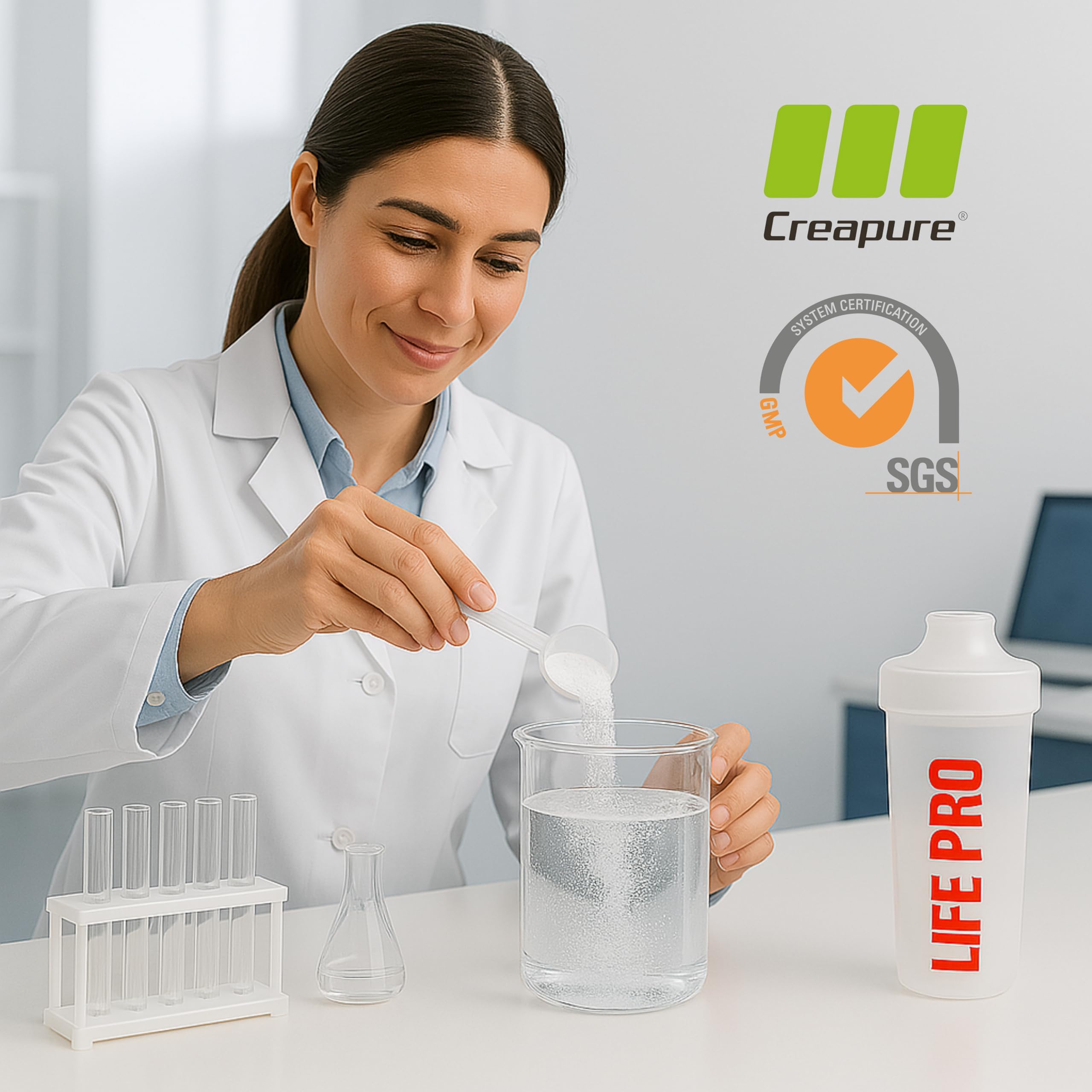 Creatina Monohidratada Creapure Life Pro – Creatina Micronizada Pura, Hasta 216 Tomas – Sin Gluten, Para Fuerza, Energía y Recuperación Muscular – Calidad Alemana (650g - 1,4lbs, Sin sabor)