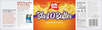 JOLLY TIME Blast O Butter | Ultimate Movie Theater Style Microwave Popcorn with Extra Buttery Flavor, Palm Oil, Salt and Non GMO Kernels ,3.2 Oz,Pack of 24