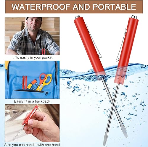 Miniatura 23 de Honoson 10 destornilladores de bolsillo mini tapas y clips de bolsillo, destornillador pequeño magnético ranurado con una sola cabeza de hoja