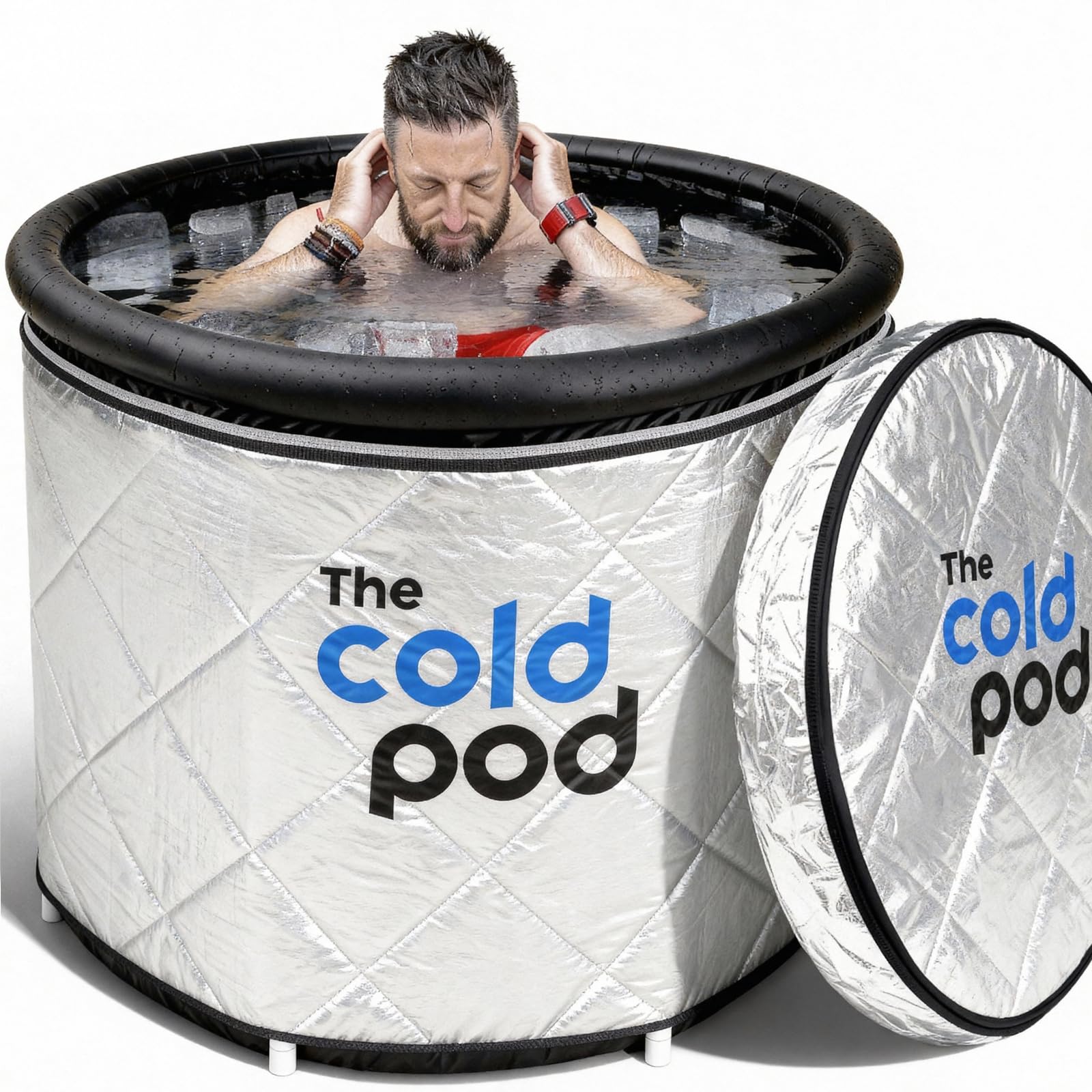 The Cold Pod XL Insulated Ice Bath Bundle,440L Cold Plunge Tub Fully Wrapped by Silver Reflective Zip-Up Cover