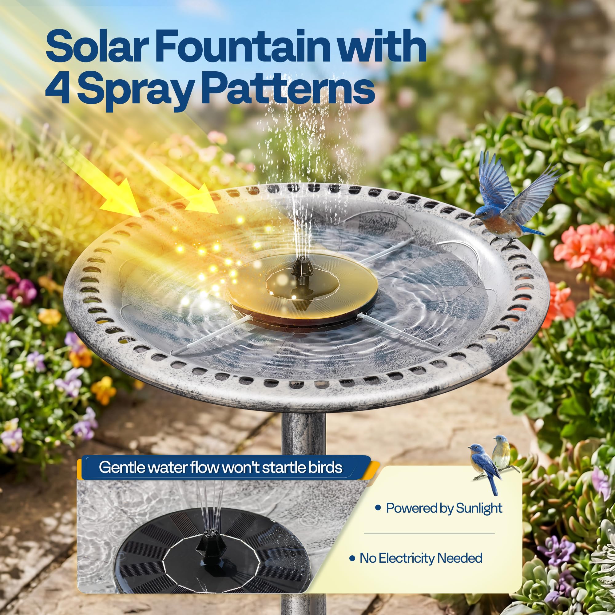 VIVOHOME Set Combinato di Fontana Rotonda per Laghetto con Abbeveratoio Bagno per Uccelli da Giardino Antica in Poliresina e Fontana Solare