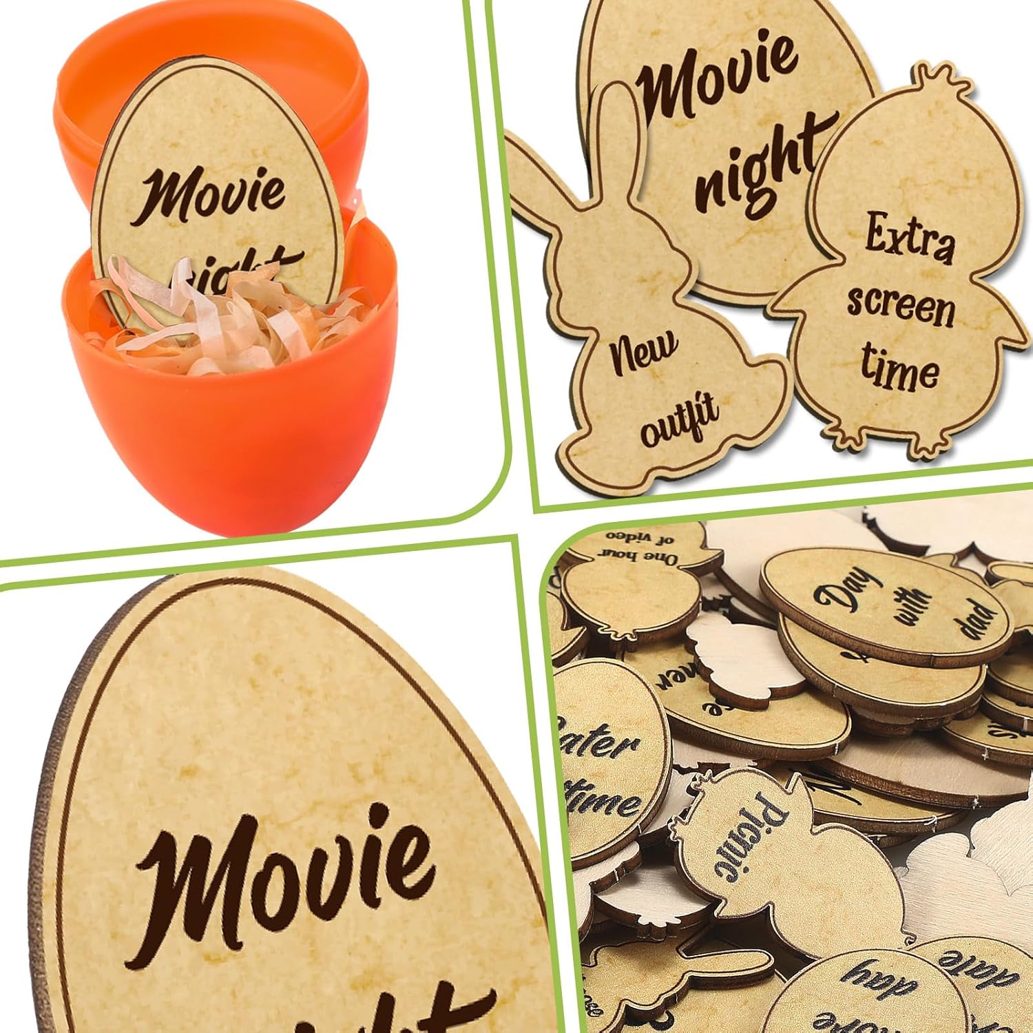 ShinyRelief 90 Pcs Wooden Easter Egg Tokens Easter Basket Stuffers Easter Egg Fillers for Adults Easter Egg Hunt Party Favors Family Games Reward