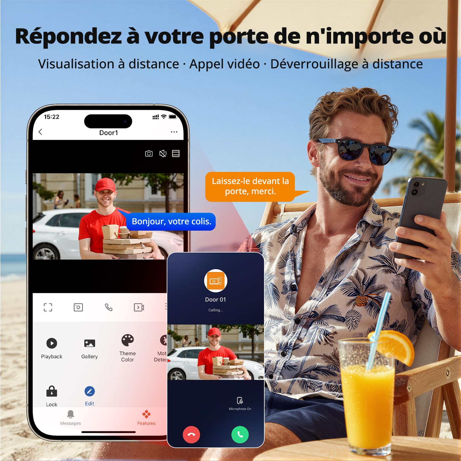 Kit Visiophone 2 Fils WiFi6 Bi-Bande, Écran Tactile IPS 7", Audio Bidirectionnel, Caméra 1080P, Détection Humaine, Déverrouillage à distance, RFID
