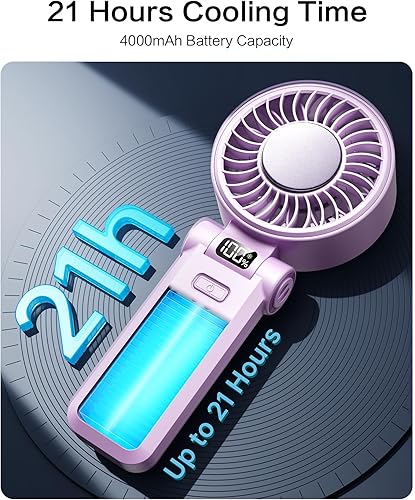 Miniatura 6 de Mini ventilador de mano portátil 3 en 1, ventilador de bolsillo pequeño con máximo 21 horas de tiempo de funcionamiento, plegado ajustable de 180,