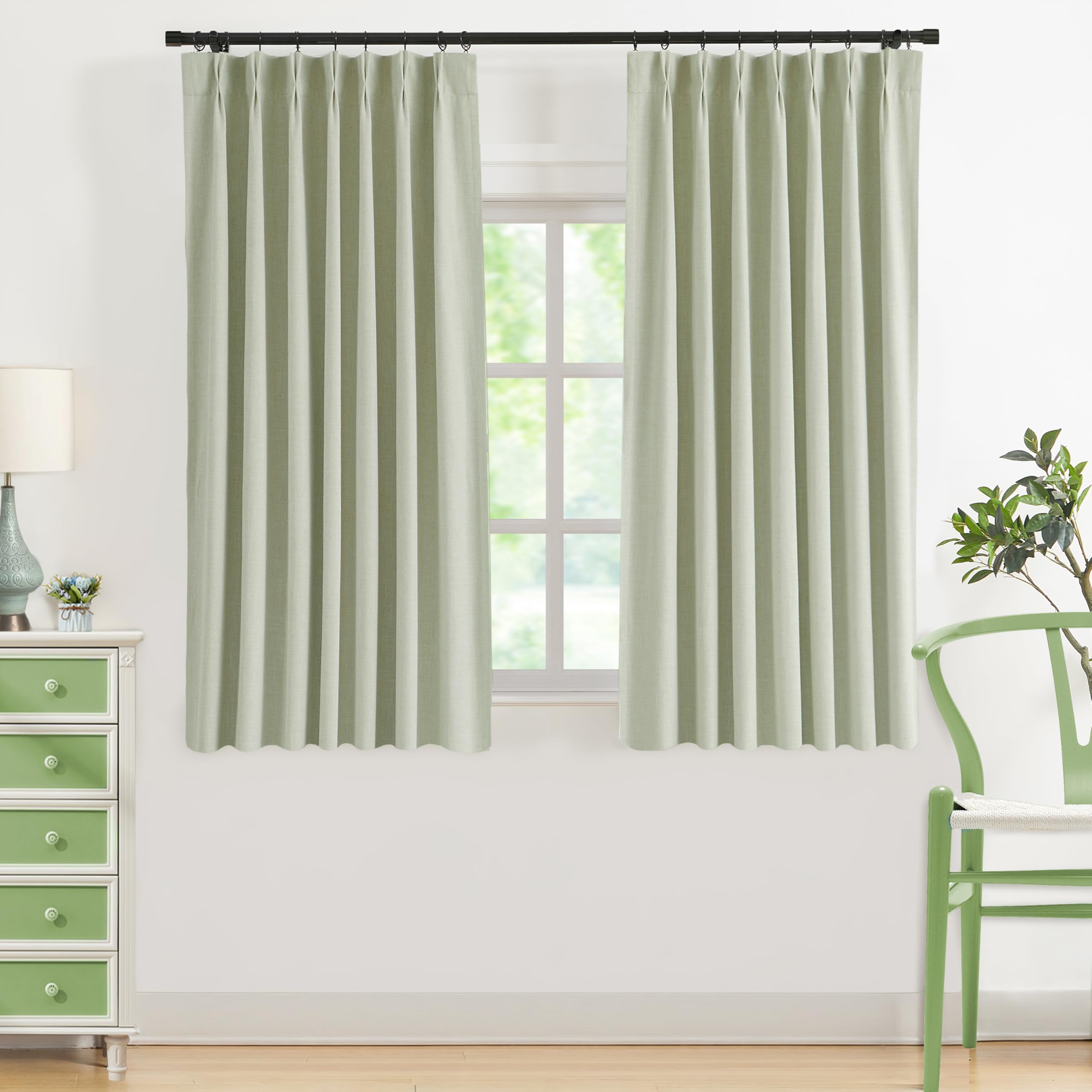 WEST LAKE Green Pinch Pleat Full Blackout Curtain Panels 72 Inches Long