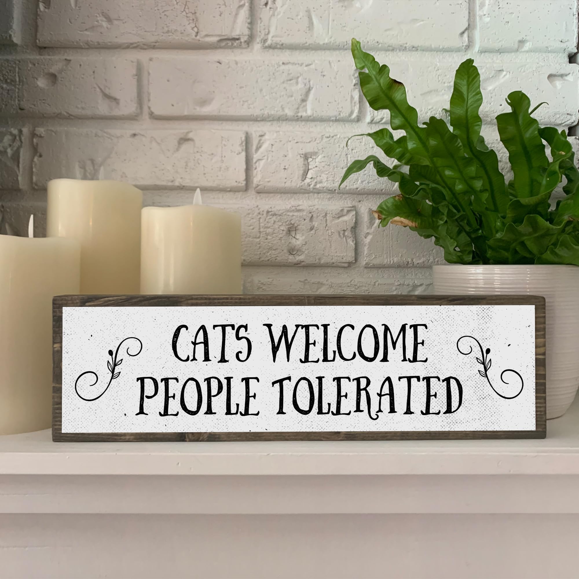 Letrero de madera con metal con texto en inglés "Cats Welcome People Tolerated", regalos geniales para los amantes de los gatos, decoración de gatos, regalo para mujer loca