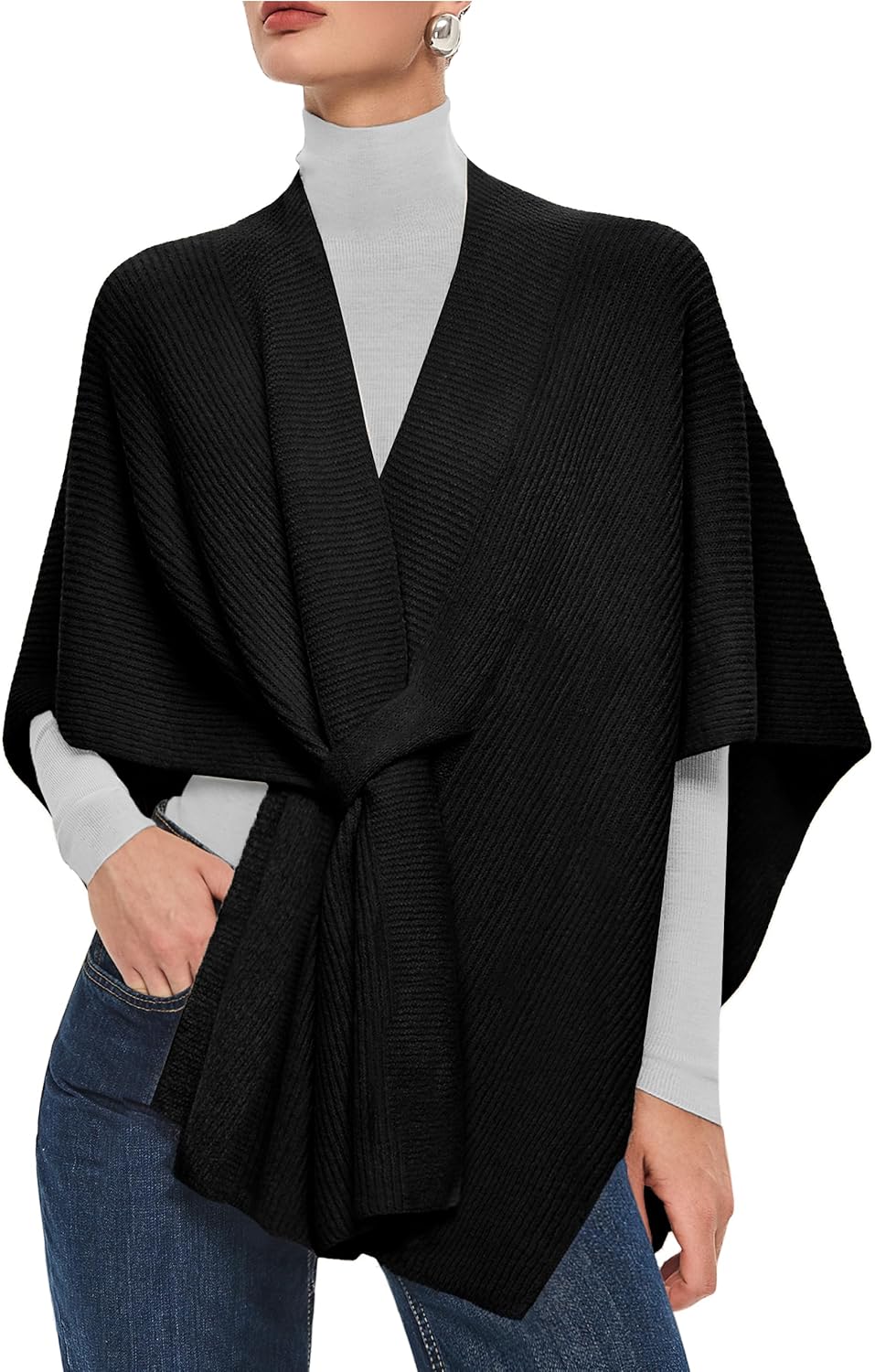 PULI Womens Crossover Front Shawl Wraps Casual Warm Knit Travel Poncho Shawls for Fall Winter