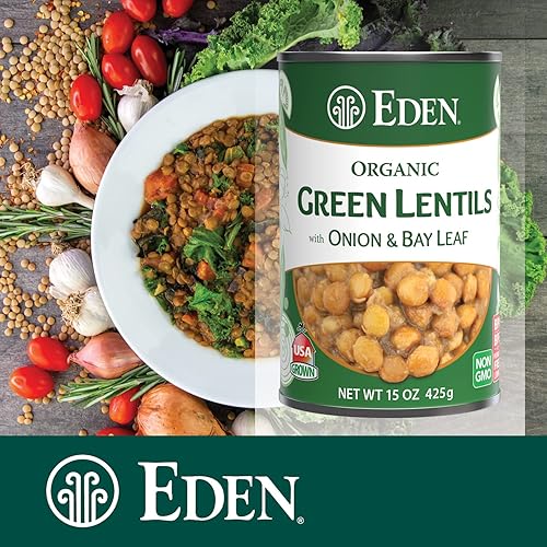 Miniatura 5 de Eden Lentejas verdes orgánicas con cebolla y hoja de laurel, lata de 15 onzas (paquete de 12), sin OMG, veganas, kosher, cultivadas en Estados