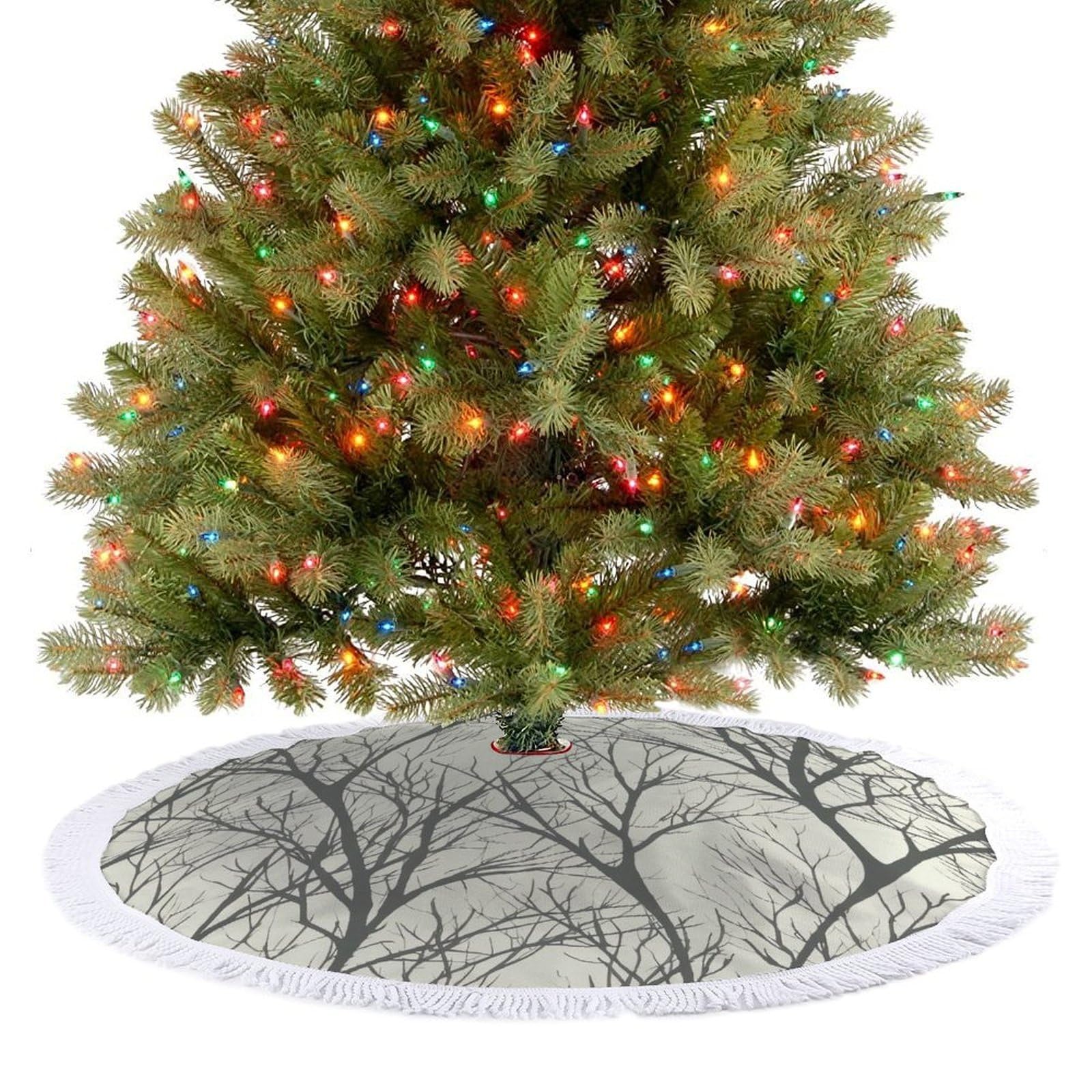 Tree Branch Christmas Tree Skirt 30"x30" Rustic Xmas Tree Mat with Tassel Ornament Christmas Trees Cover Skirt Mat for Evergreen Trees Ornament Winter Holiday Mats Decorations