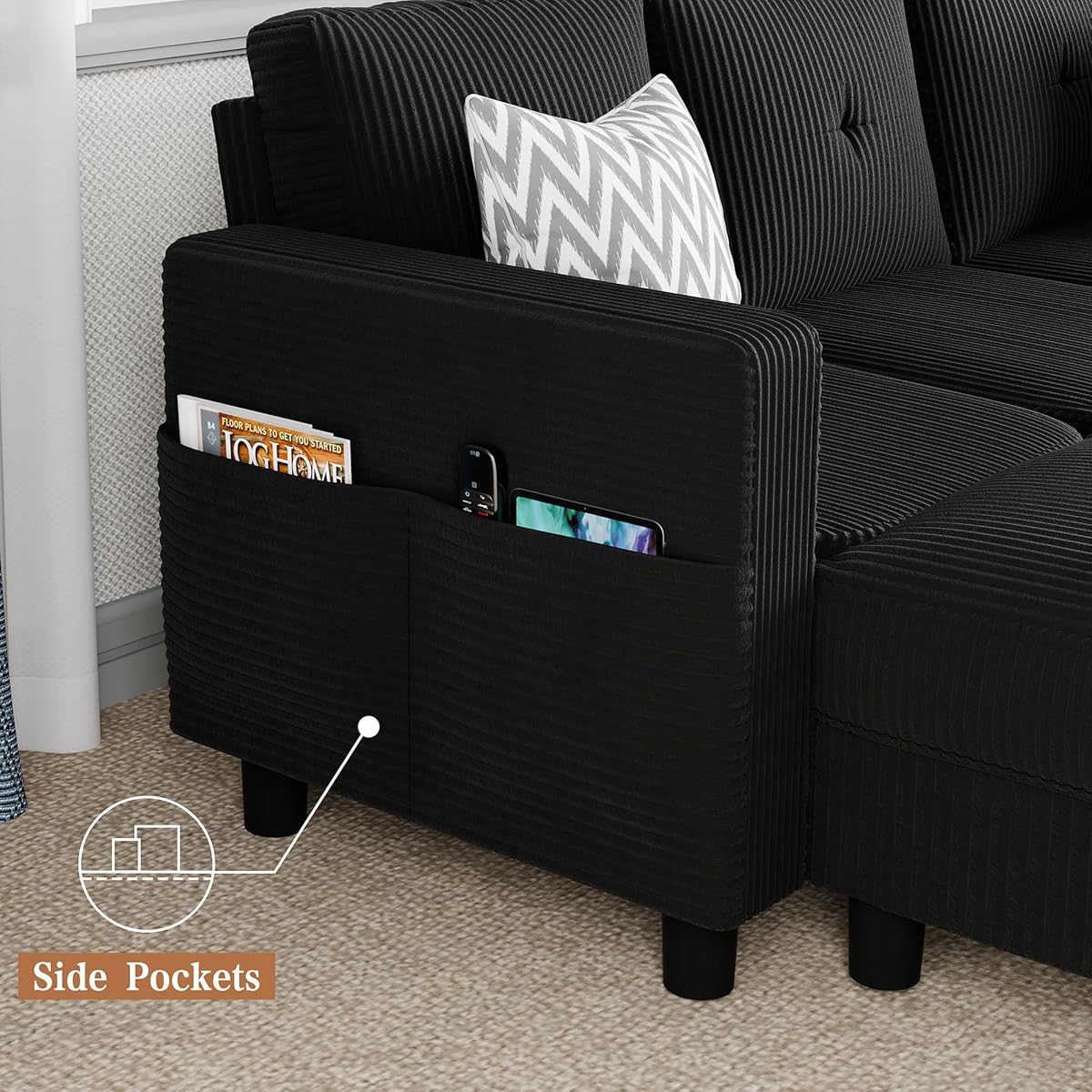 Shintenchi 76" Modern Upholstered Sectional Sofa - Thumbnail 3