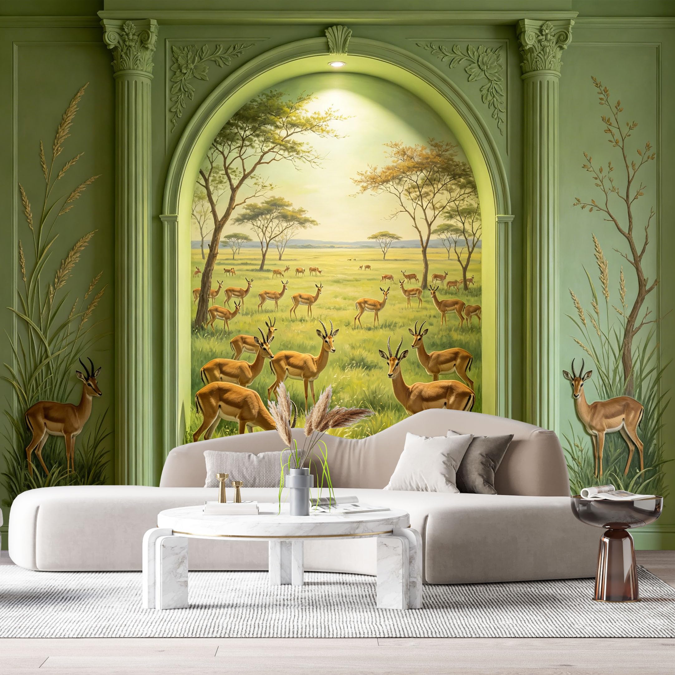 Custom Size Wall Murals Antelope Savanna Archway Oil Painting 3D Trompe L'Oeil SelfAdhesiveWall Fabric Removable Wallpaper Wall Decor for Living Room Bedroom Bathroom