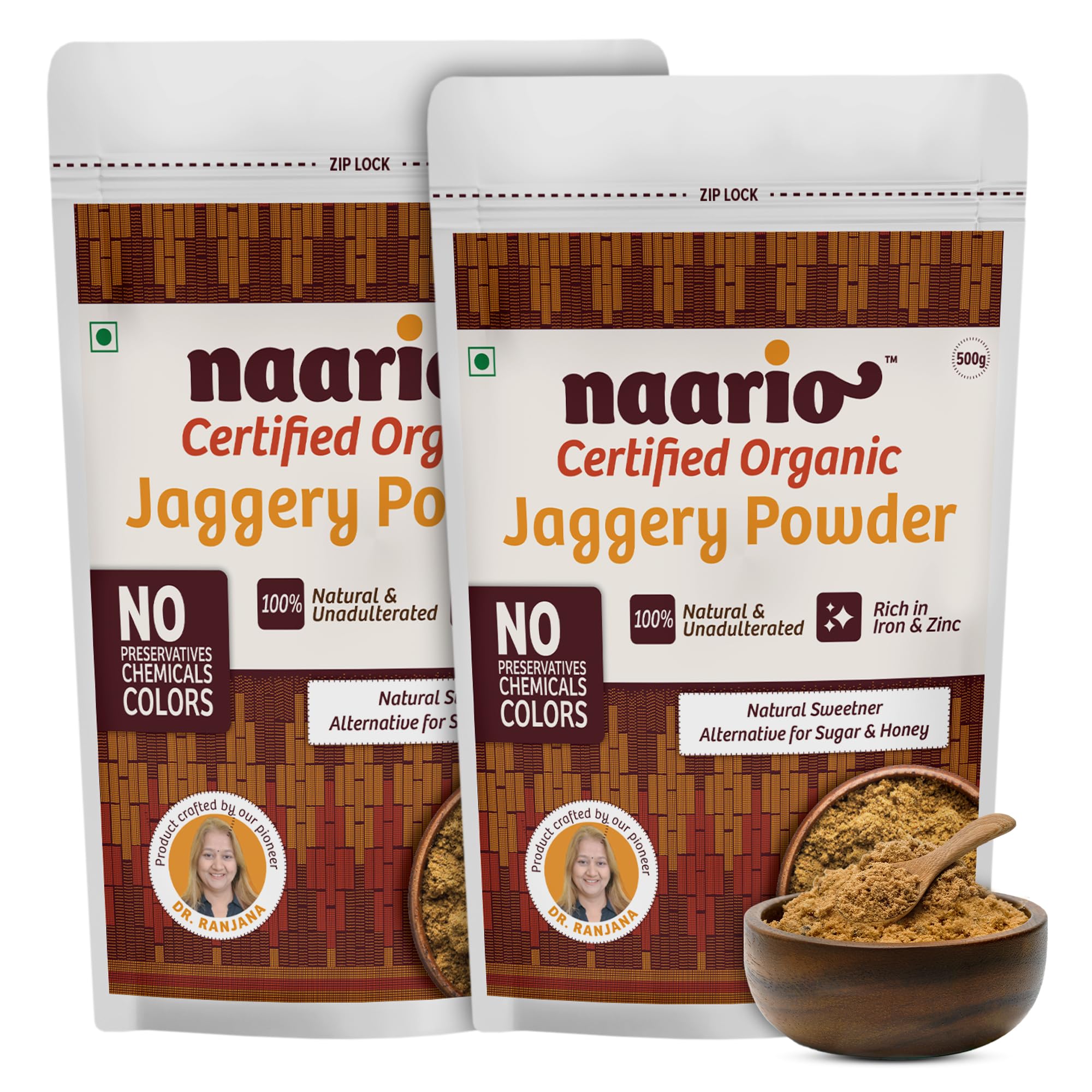Naario Certified Organic Jaggery Powder | No Preservatives, Natural Sweetener, Immunity Booster, Rich in Minerals | Unrefined, Healthy Sugar Substitute - 500g (Pack of 2) (B0D96FVDWB) Amazon Price History, Amazon Price Tracker