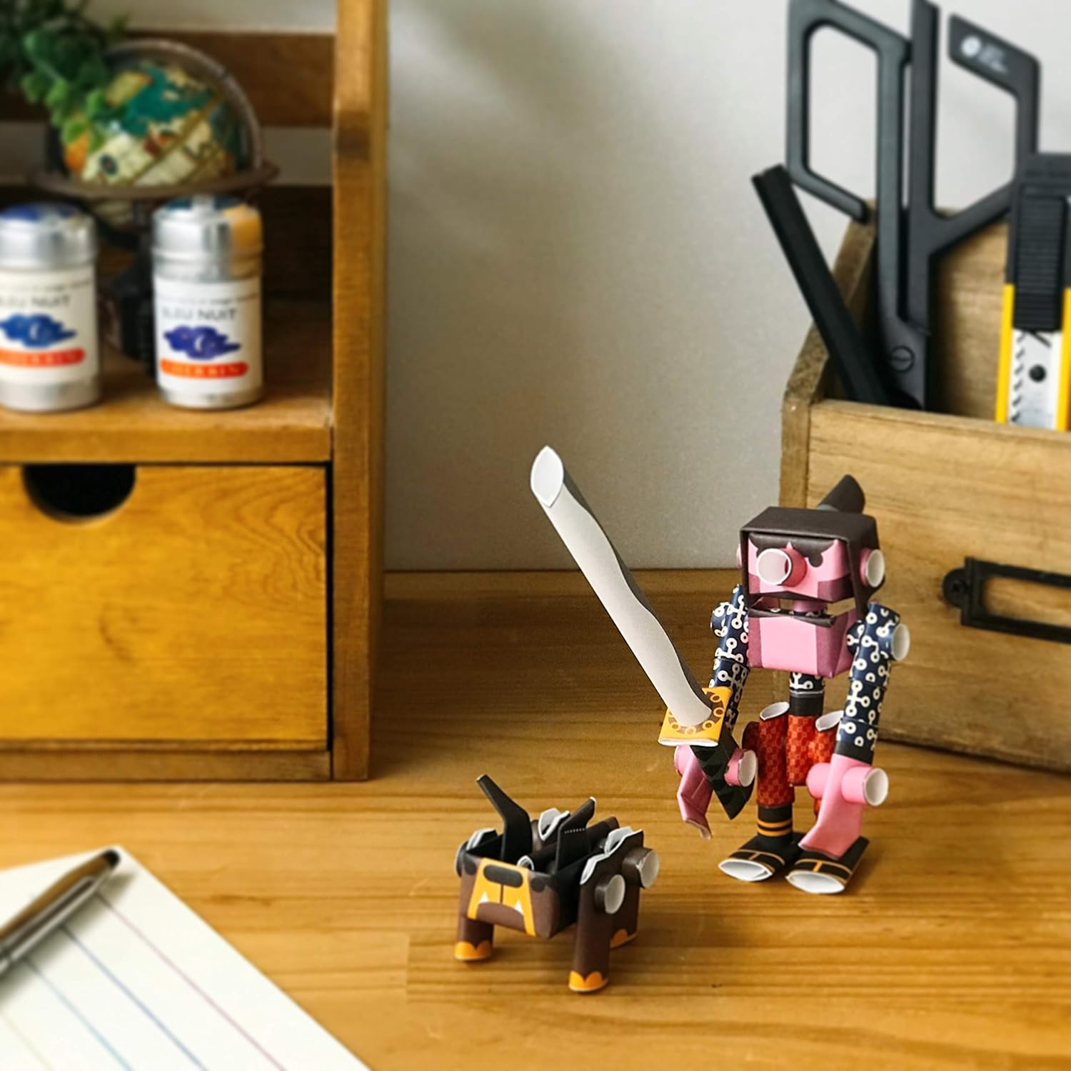 PIPEROID Kojiro & Butcher Samurai & His Bulldog - Japanese 3D Paper Puzzle DIY Robot kit for Kids and Origami Kit for Adults