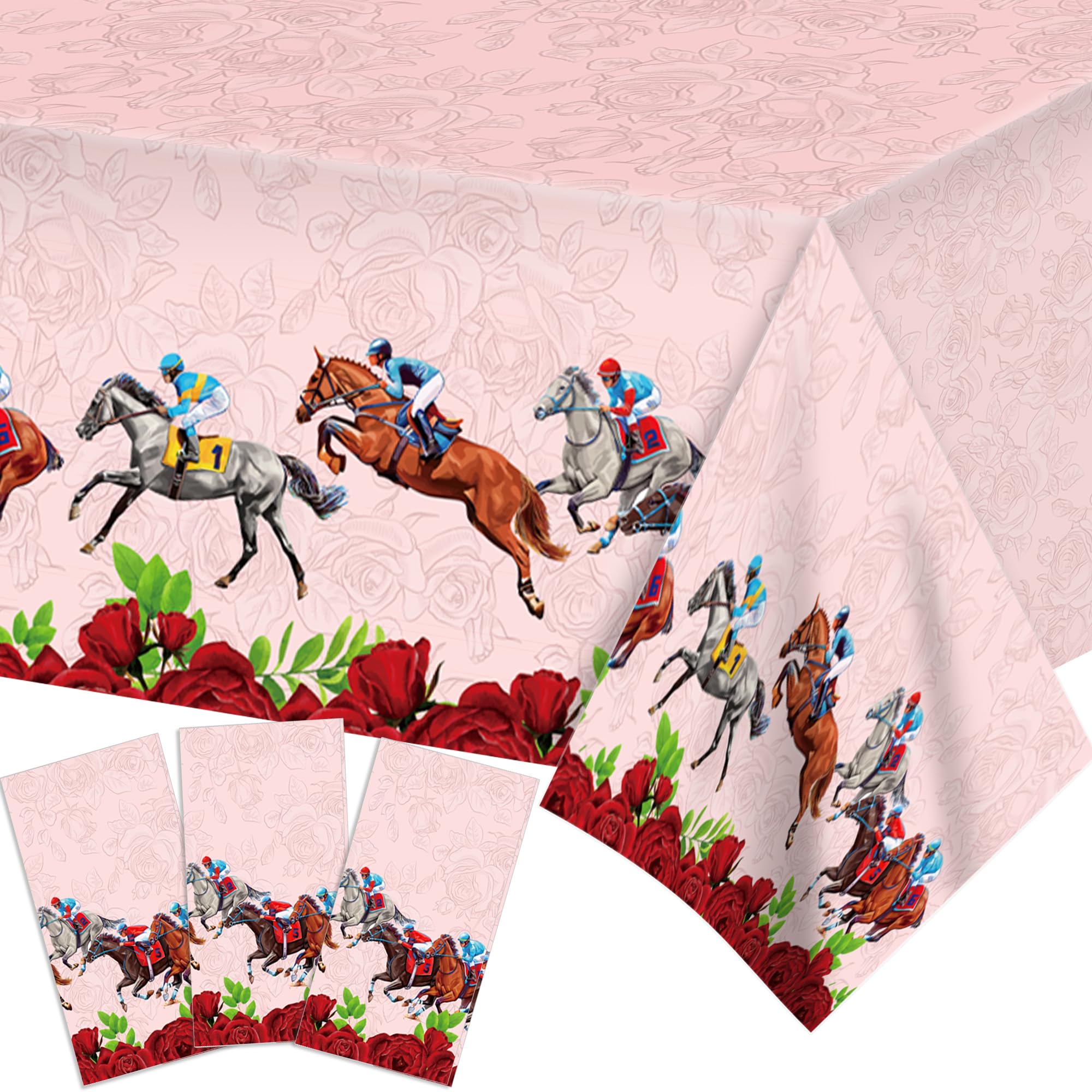 Bolsome Kentucky Derby Tablecloth Run for The Roses Disposable Plastic Table Covers Horse Racing Party Tablecloths for Home Kitchen Dinning Tableware Supplies (4)