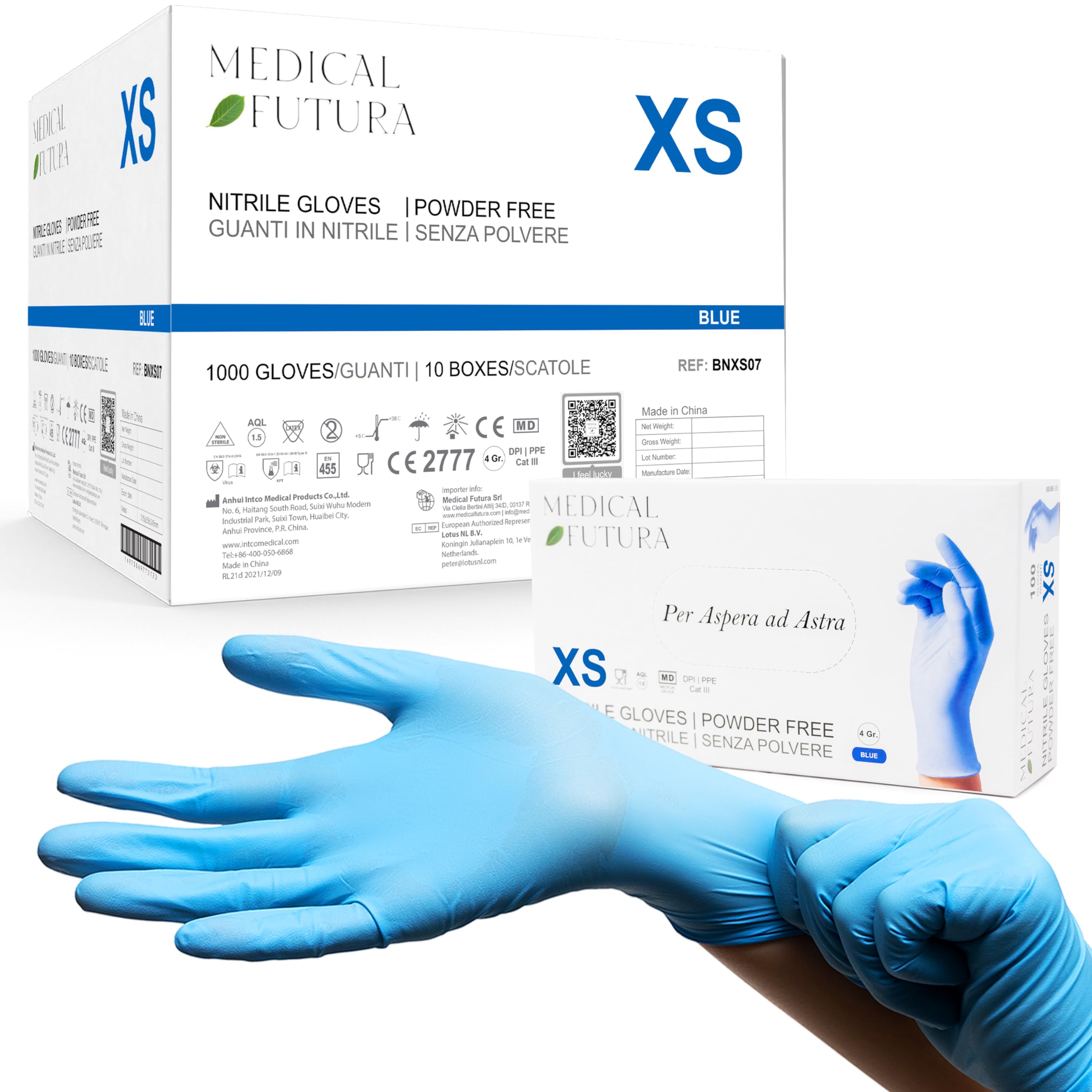 1000 Nitrilhandschuhe XS Blau Einweghandschuhe Anallergisch 4.0g, Puderfrei, Latexfrei, Für Kosmetiker, Tätowierer, Werkstätten, Lebensmittelverarbeitung (XS, Blau)