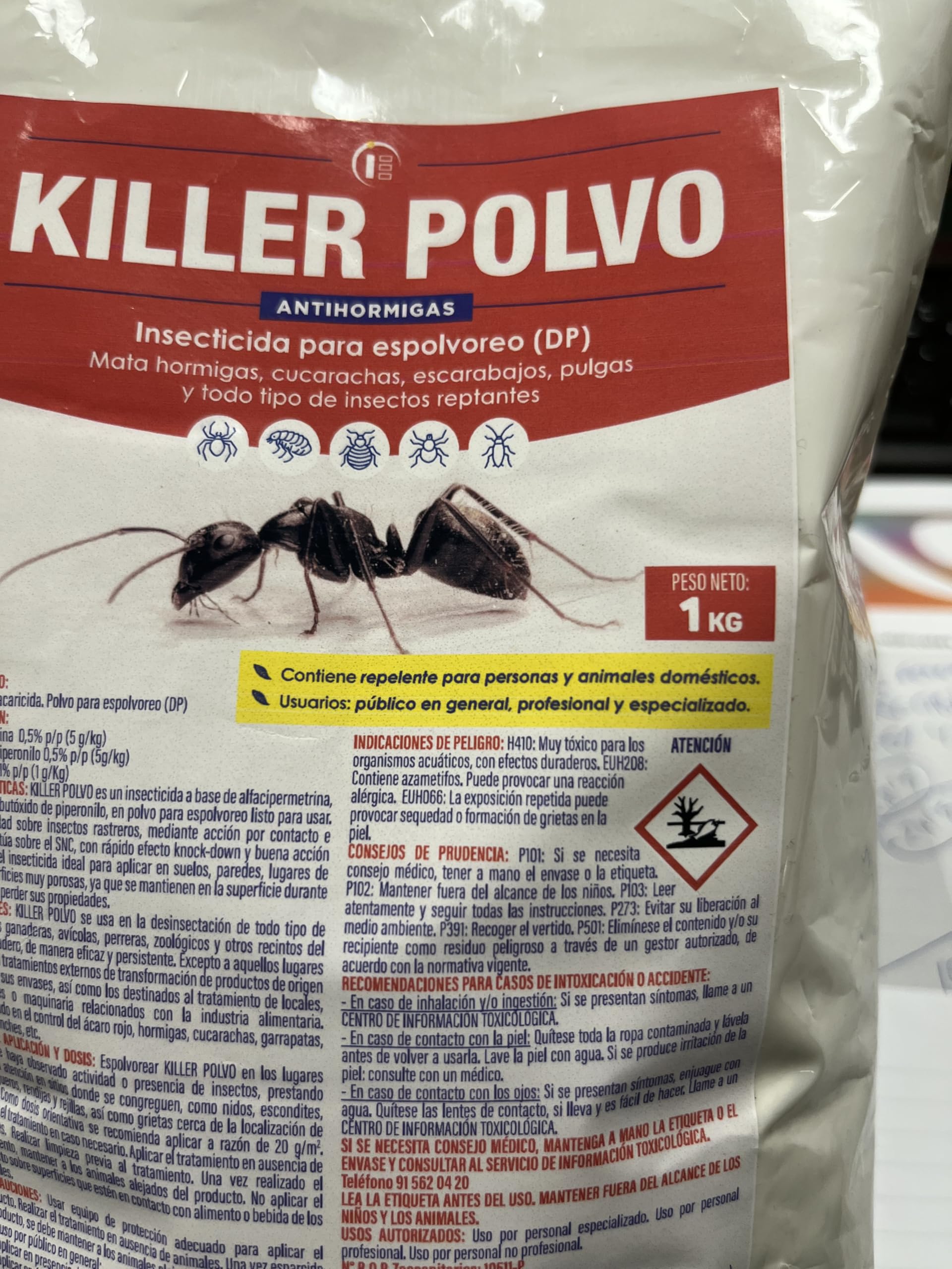 Insecticida en polvo 1 kg, contra hormigas, cucarachas, escarabajos, pulgas, y todo tipo de insectos rep.tantes. Killer polvo