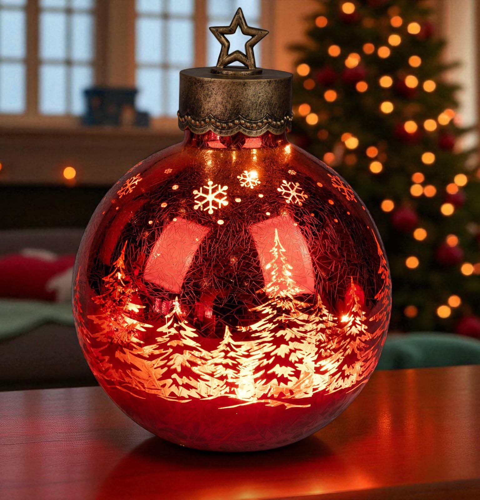 formano LED Deko-Kugel Frosty Rot 35 cm Farb-Glaskugel in Ice-Optik Timer 6h/18h beleuchtet - Batteriebetrieben - Herbst Winter Weihnachtsdeko für Tisch Regal Fensterbank