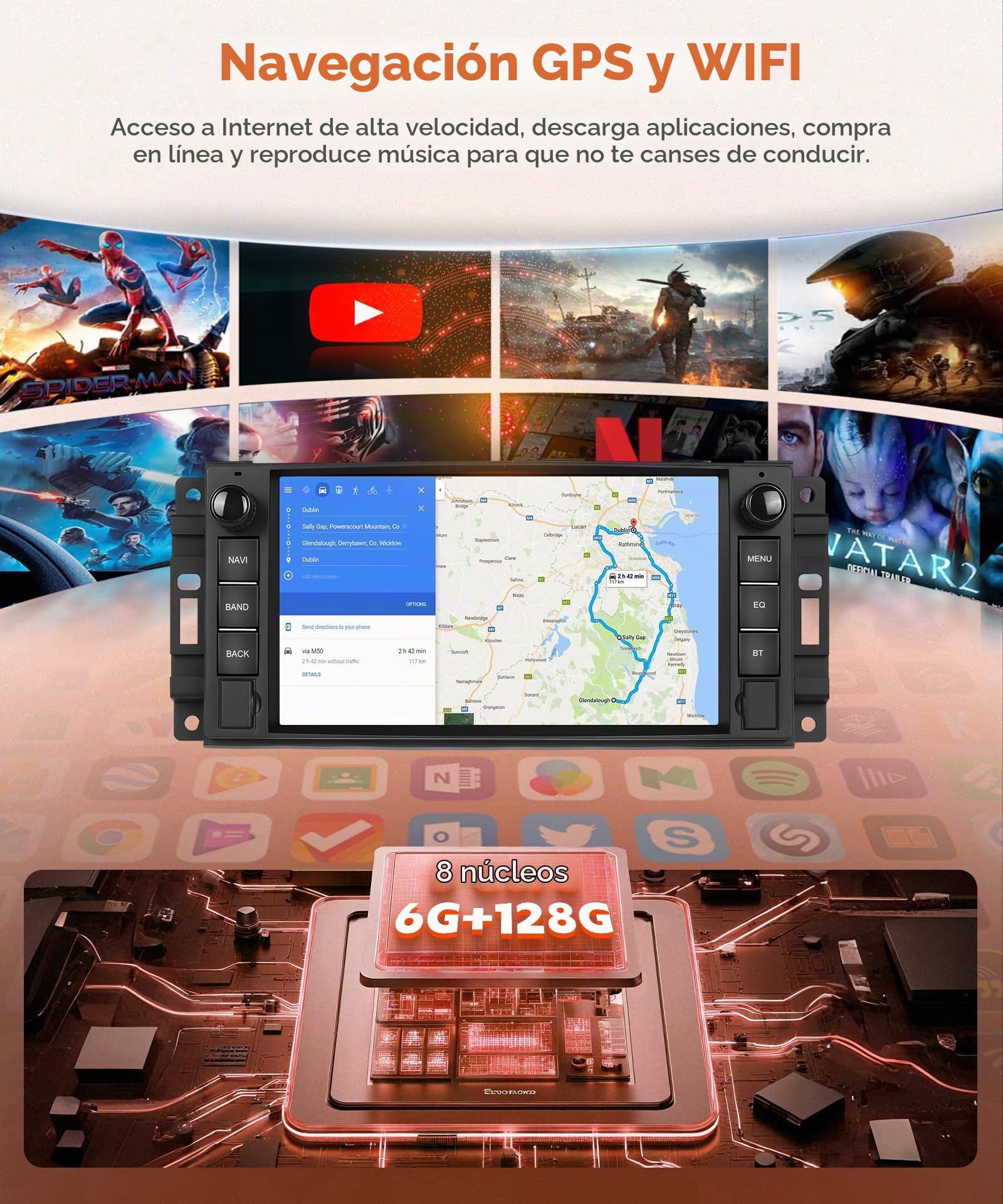 6G+128G 8 Core Wireless Carplay Android Autoradio per Jeep Wrangler Compass Grand Cherokee/Chrysler 300C/Dodge Ram/Chevrolet 7 Pollici Autoradio Android Auto GPS Navi WiFi Bluetooth FM/RDS/DSP/USB/SWC