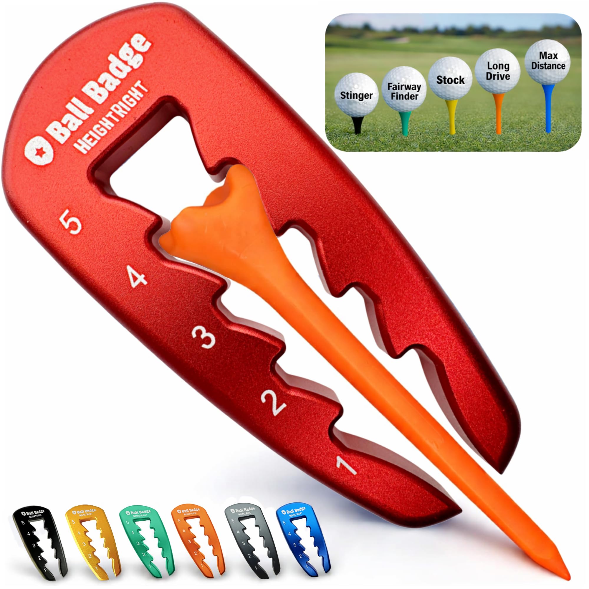 HeightRight Adjustable Golf Tee Height Tool (5-Level Precision) Universal Fit for Wooden & Plastic Tees, Consistent Tee Height Setter for Drivers, Fairway Woods & Irons, Golf Swing Training Aid