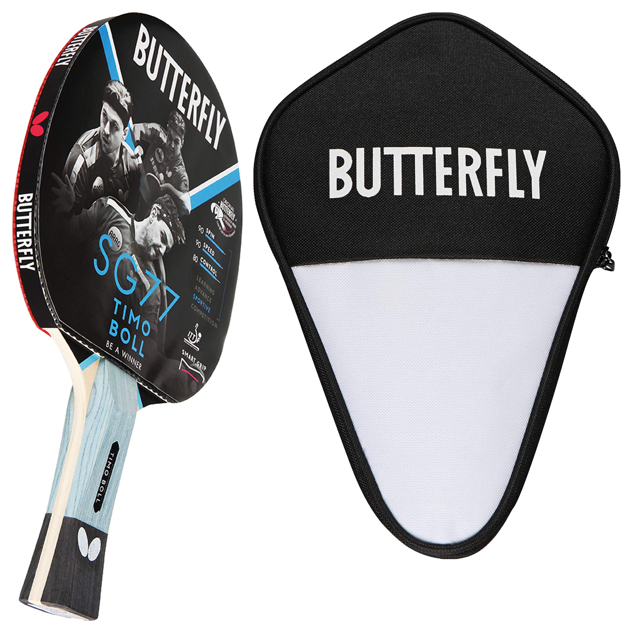 Butterfly® Timo Boll SG77 Tischtennisschläger | Tischtennis Racket Bat Hobby & Training | routinierte & taktisch geübte Spieler | ITTF zertifizierter Pan Asia Belag | konkave Griffform mit smart.Grip
