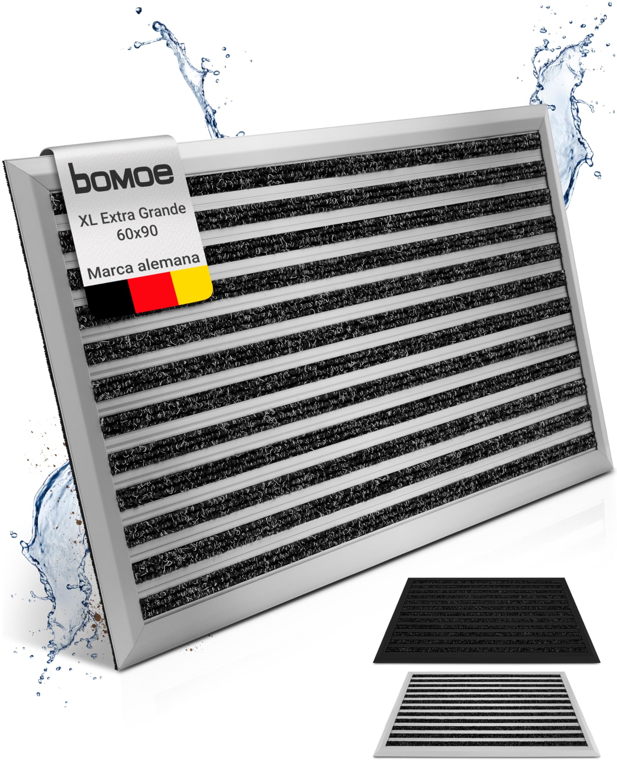 bomoe XL Felpudo de Aluminio 60x90 cm Extra Grande - Antideslizante antióxido Resistente a la Intemperie Felpudo Entrada Ancha - Exterior & Interior Plata - AluGant