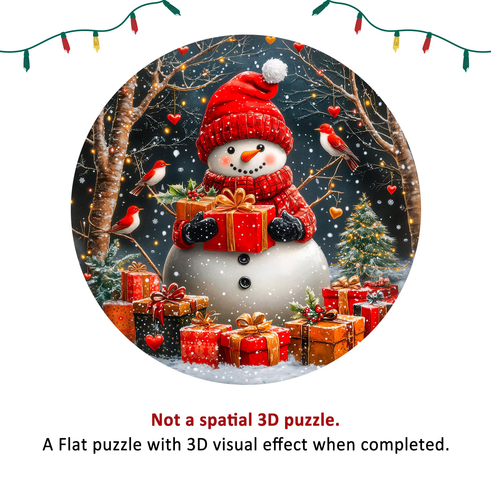 Puzzles de Noël en bois pour adultes – Bonhomme de neige | Pièces de puzzle en bois de forme unique, cadeaux ronds en bois pour les amateurs de puzzle, la famille (34 x 34 cm