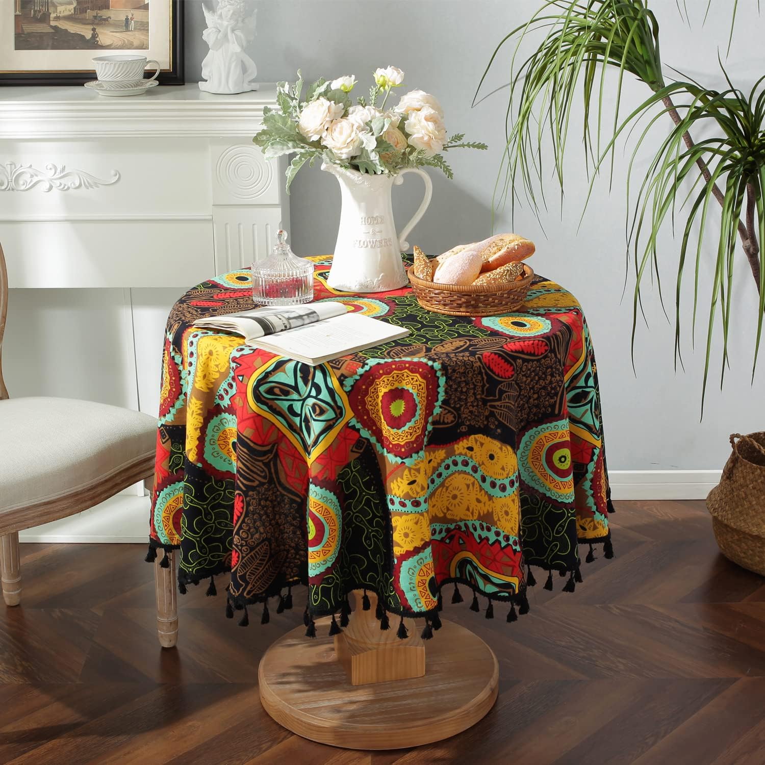 Yovmefna Square Tablecloth with Tassel,Washable Table Cover Decoration for Kitchen Picnic Indoor and Outdoor Dining (National Flower, 55"X55") : Home & Kitchen