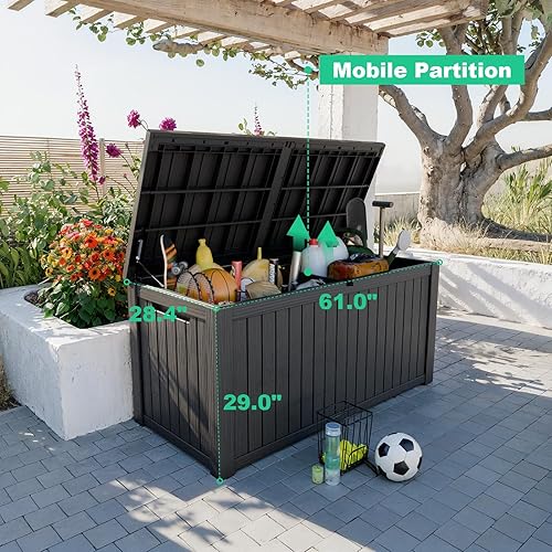 Miniatura 4 de ROJIK Caja de almacenamiento para exteriores, muebles de patio impermeables, herramientas de jardín, cojines, accesorios de piscina, banco de