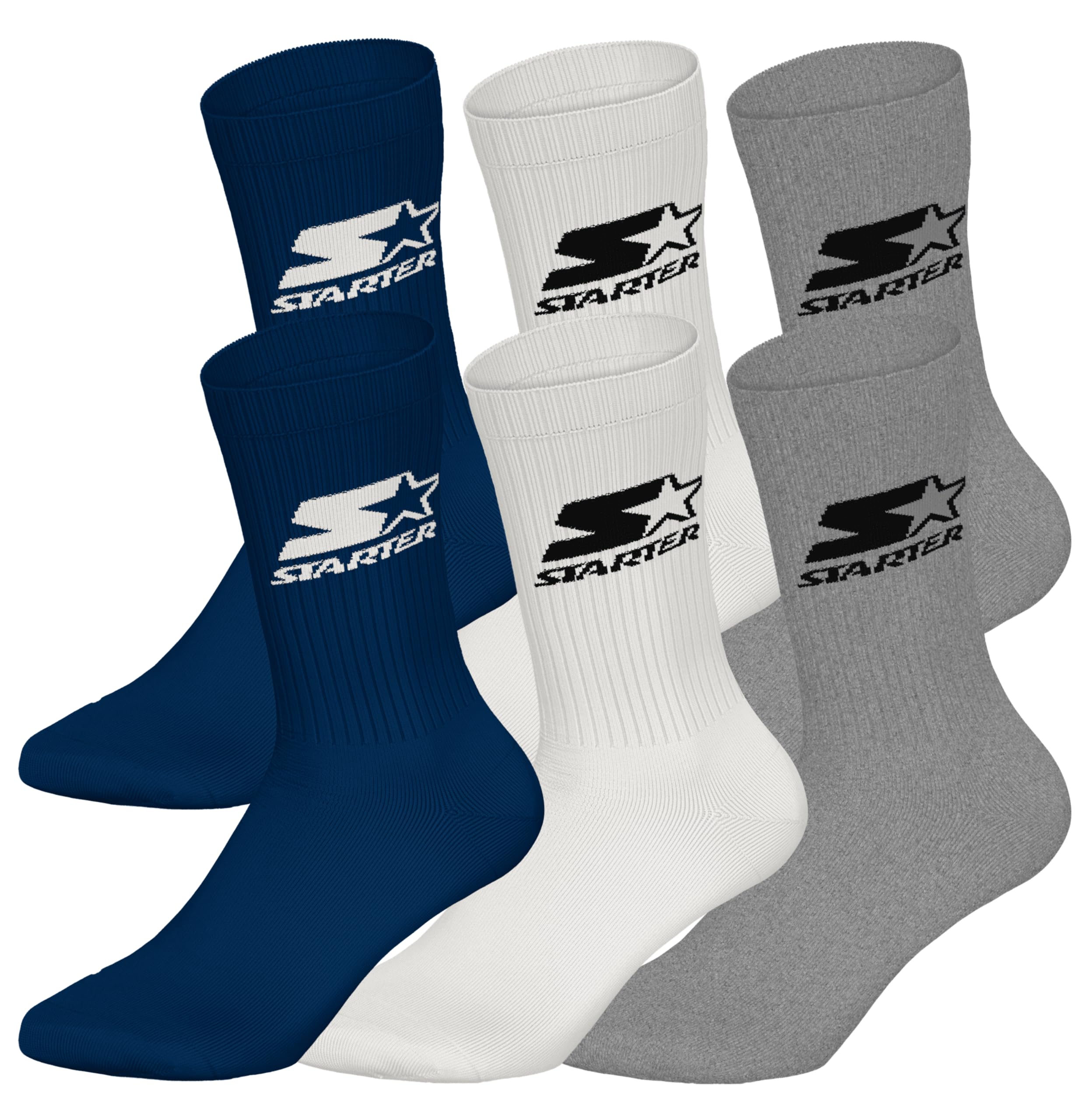 STARTER 6pk Crew Socks - NNY/WHT/MGR - 43/46, Navy-White-Grey, 43-46