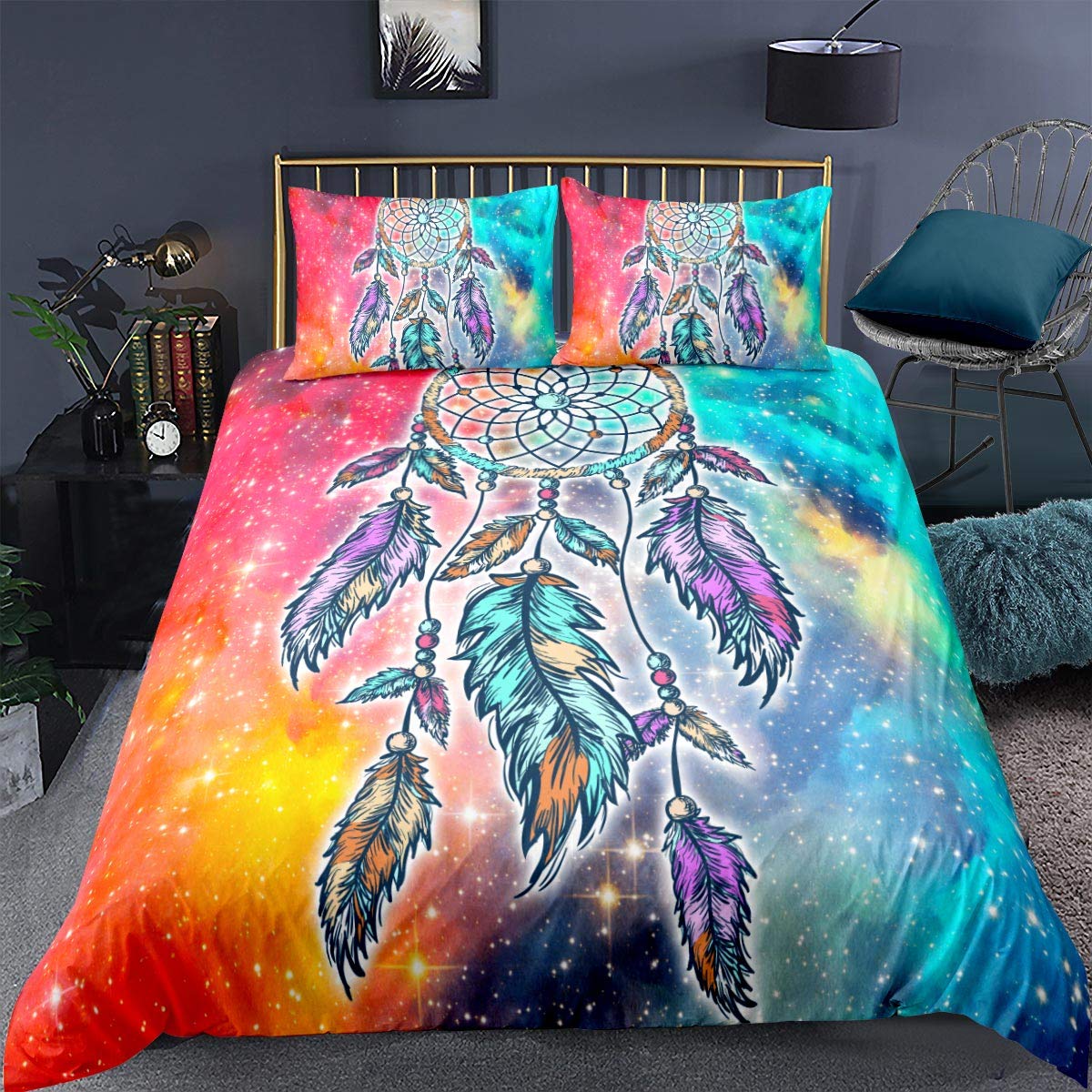 Housse de couette super king size galaxy et plumes ethnique