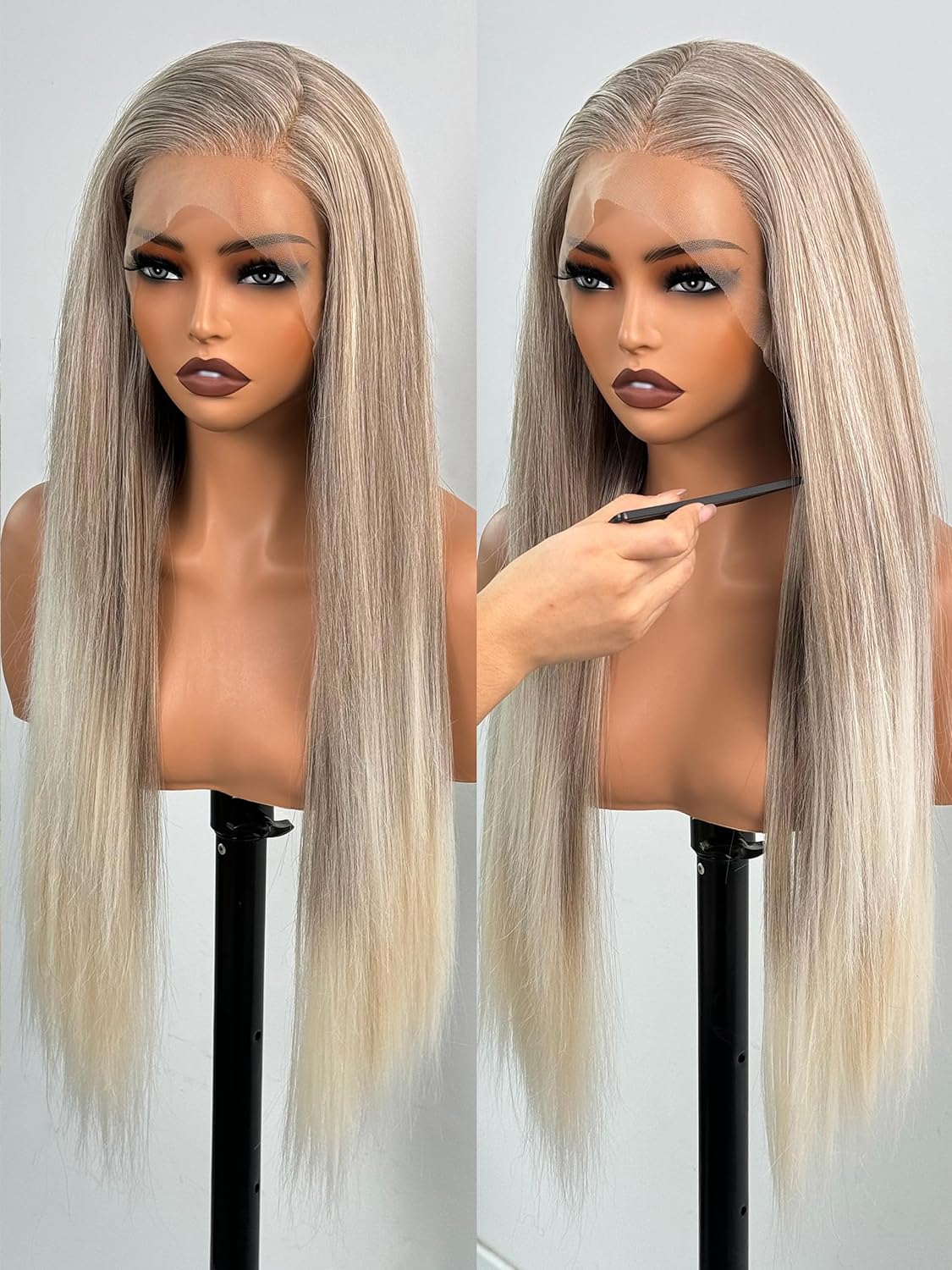 topshe 13x4 Ombre Blonde Synthetic Lace Front Wigs for Women with HD Lace, Heat Resistant Synthetic Straight Glueless Blonde Wig for Daily Use/Party/Cosplay 26 Inch