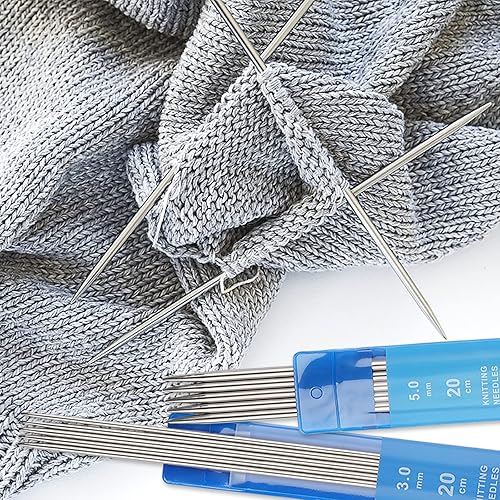 Miniatura 2 de Coopay Kit de agujas de tejer cortas de doble punta de 7.9in, agujas de acero inoxidable de doble extremo de 0.079in a 0.197in, juego de pines de