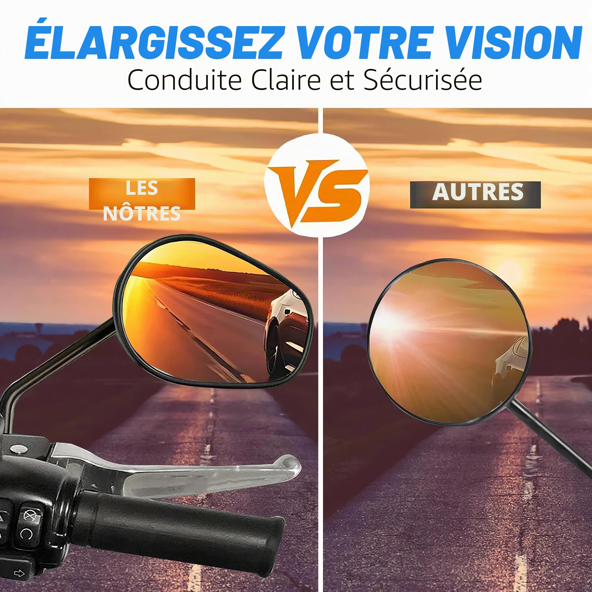 Rétroviseur moto, Universels M10 M8 rétroviseurs latéraux Compatibles avec paquet de vis pour scooter Street Bike Cruiser Chopper Bobber ATV