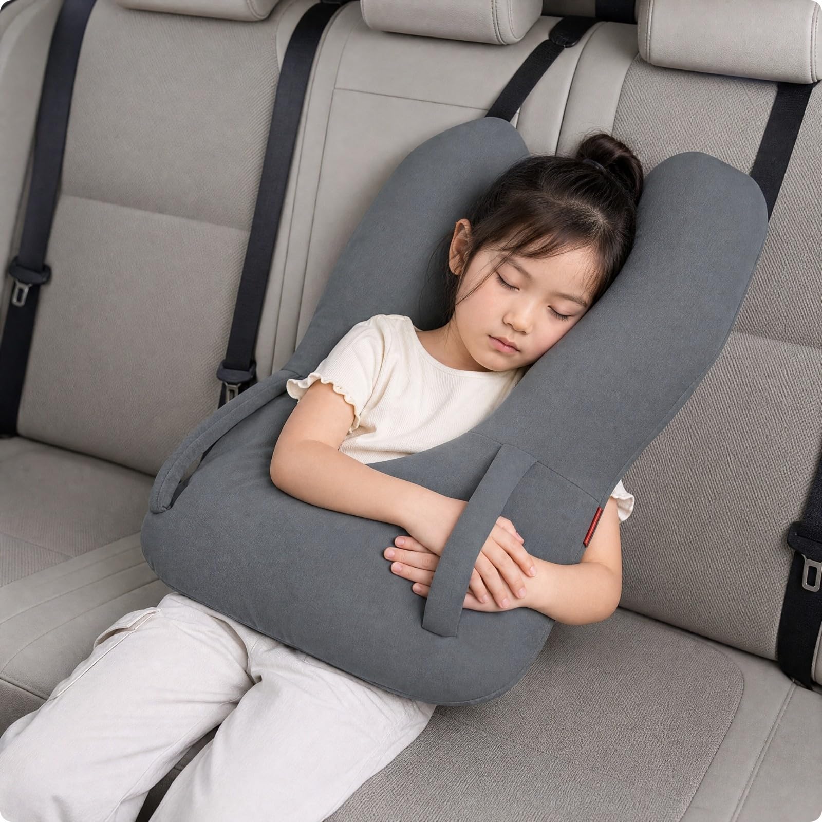 F Fityle Soporte Cervical Infantil Envolvente Cojín Viaje para Niños, Siestas en Coche, Viajes por Carretera, Trayectos Diarios, Gris, Tipo U