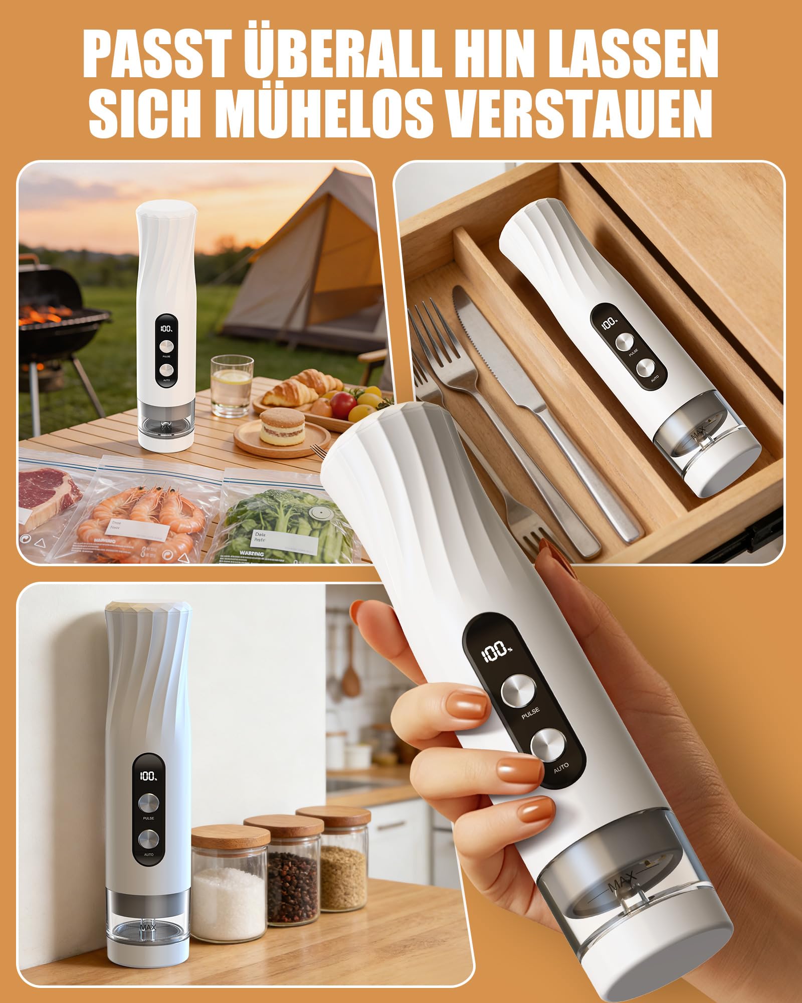 Babacom Kabelloses Hand-Vakuumiergerät 60kPa mit 20 Beuteln EIN-Knopf-Autoversiegelung Pulsmodus
